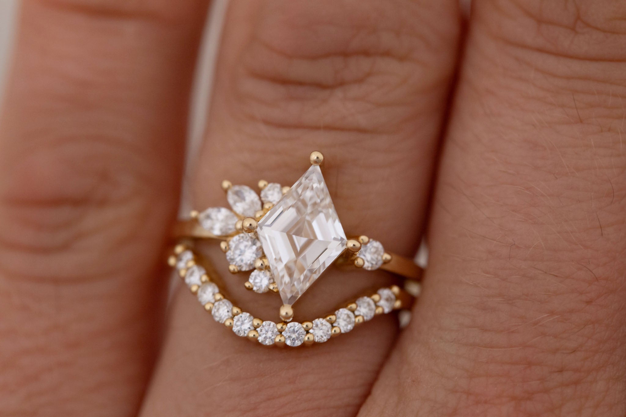 Alden Ring | Lab Diamond Rhombus + Diamond Cluster Engagement Ring 1.52 ct | 14k Recycled Gold | One of a Kind