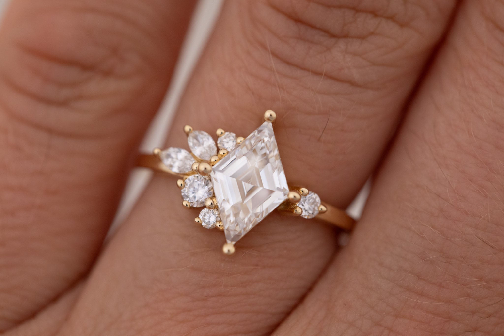 Alden Ring | Lab Diamond Rhombus + Diamond Cluster Engagement Ring 1.52 ct | 14k Recycled Gold | One of a Kind