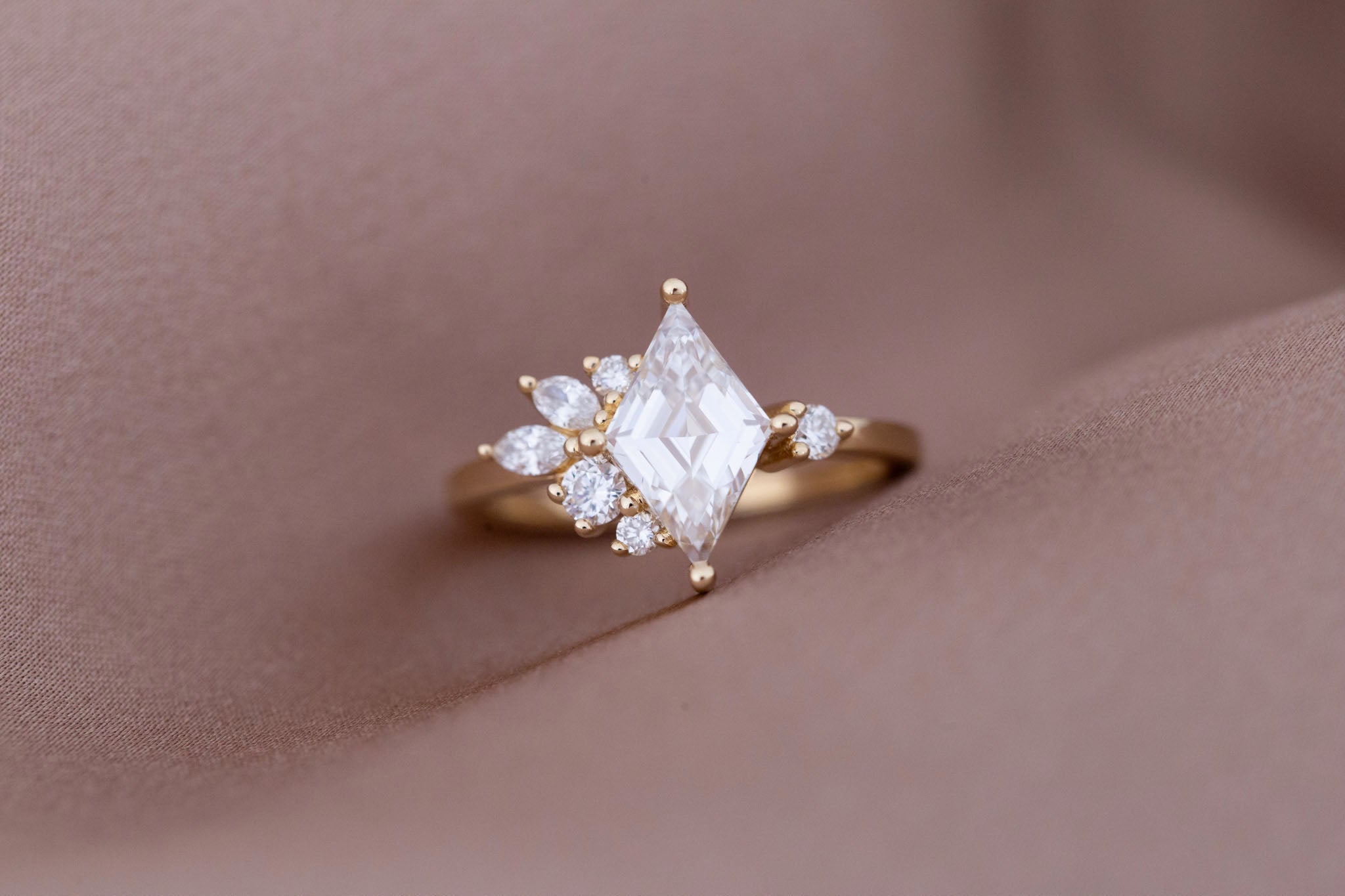 Alden Ring | Lab Diamond Rhombus + Diamond Cluster Engagement Ring 1.52 ct | 14k Recycled Gold | One of a Kind