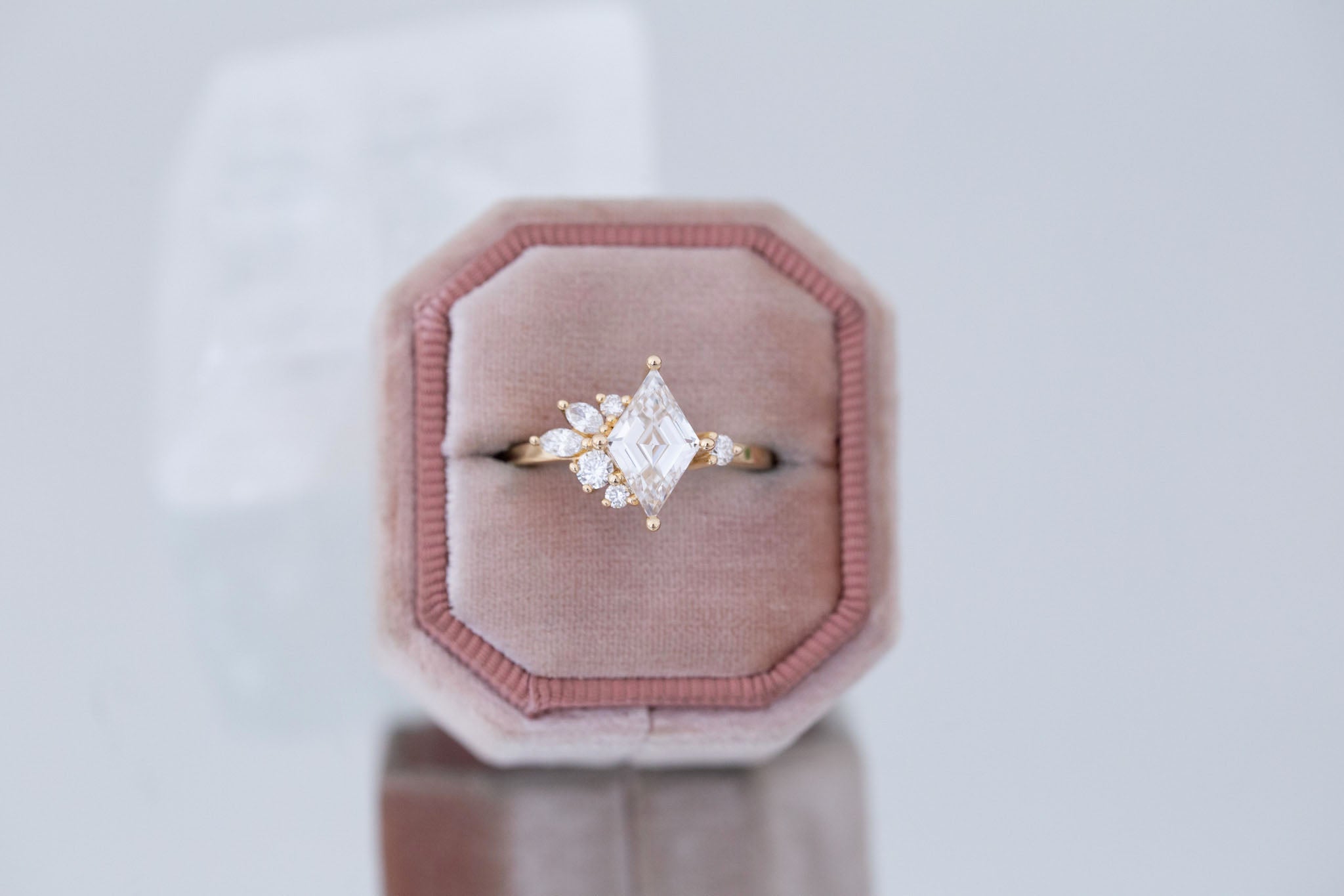 Alden Ring | Lab Diamond Rhombus + Diamond Cluster Engagement Ring 1.52 ct | 14k Recycled Gold | One of a Kind