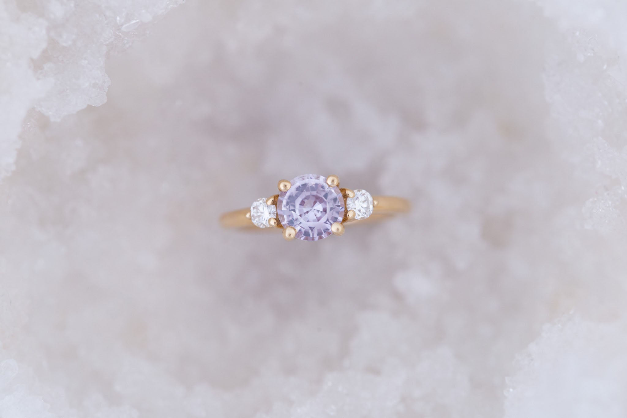 Maeve Ring | Icy Lavender Sapphire + Round Diamond Accent Engagement Ring 1.53 ct | 14k Recycled Gold | One of a Kind
