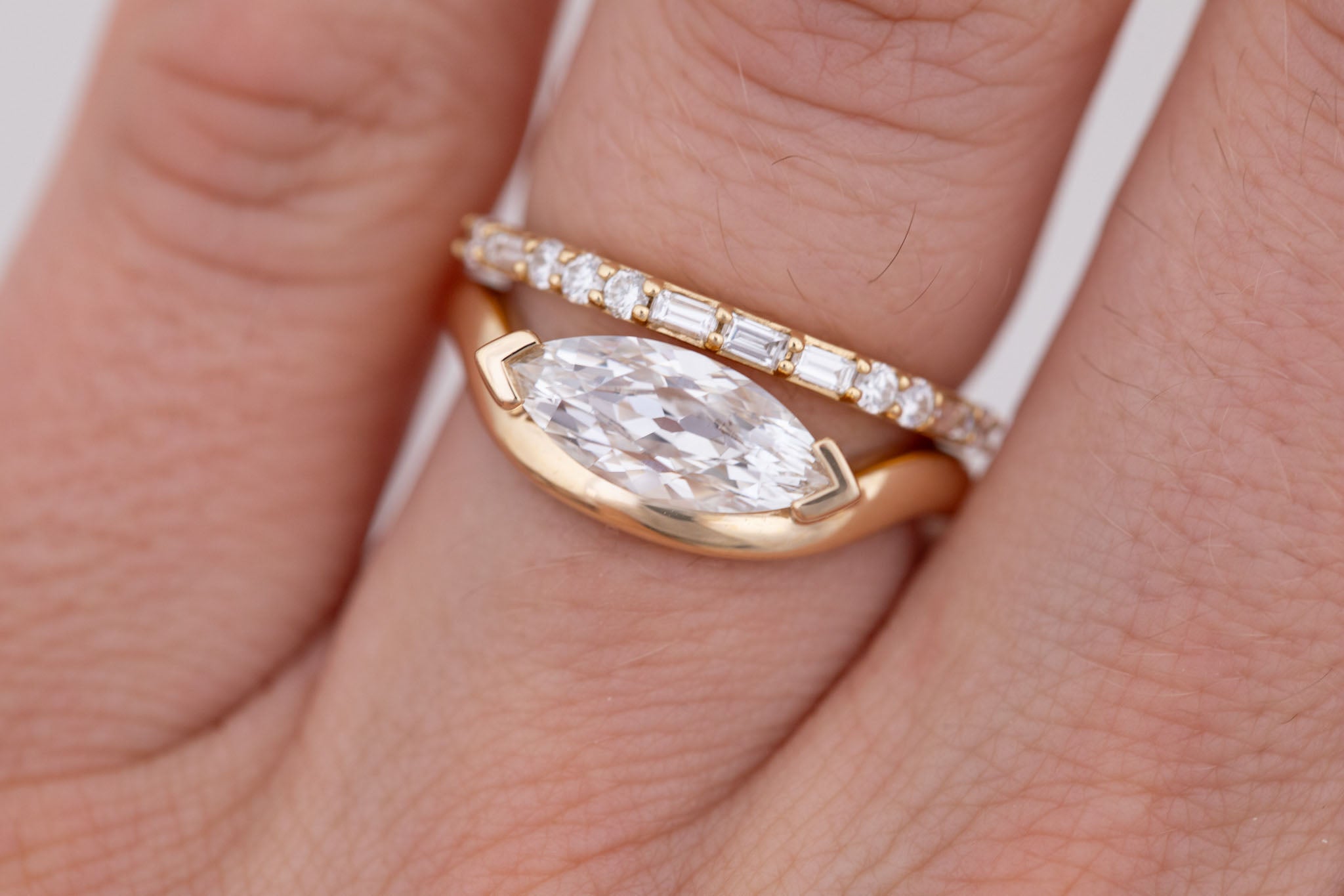 Rhodes Ring | Lab Marquise Diamond Solitaire + Curved Band Engagement Ring 1.53 ct | 14k Recycled Gold | One of a Kind