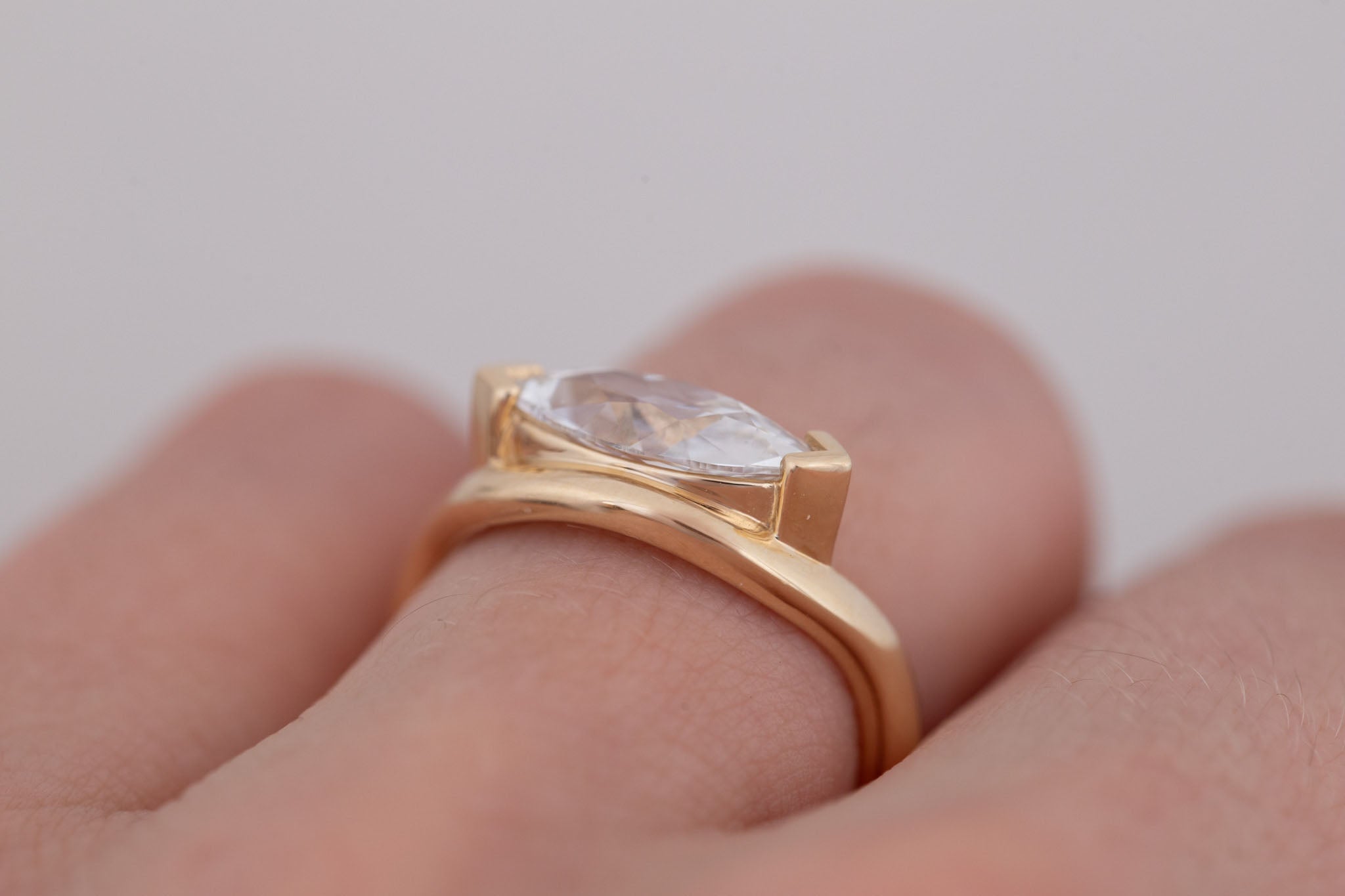 Rhodes Ring | Lab Marquise Diamond Solitaire + Curved Band Engagement Ring 1.53 ct | 14k Recycled Gold | One of a Kind