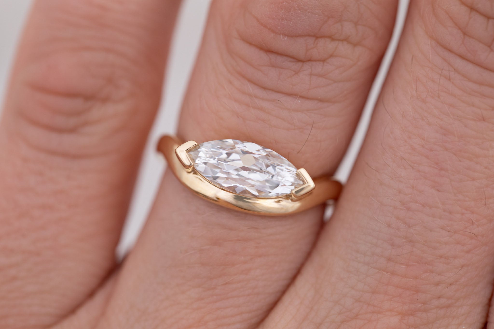 Rhodes Ring | Lab Marquise Diamond Solitaire + Curved Band Engagement Ring 1.53 ct | 14k Recycled Gold | One of a Kind