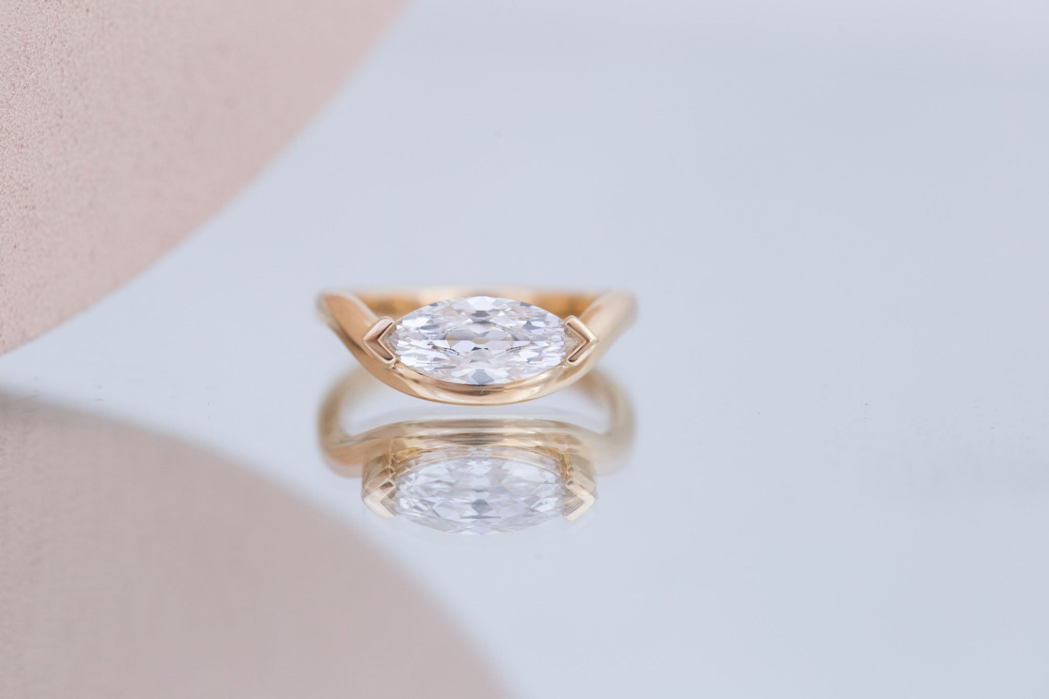 Rhodes Ring | Lab Marquise Diamond Solitaire + Curved Band Engagement Ring 1.53 ct | 14k Recycled Gold | One of a Kind