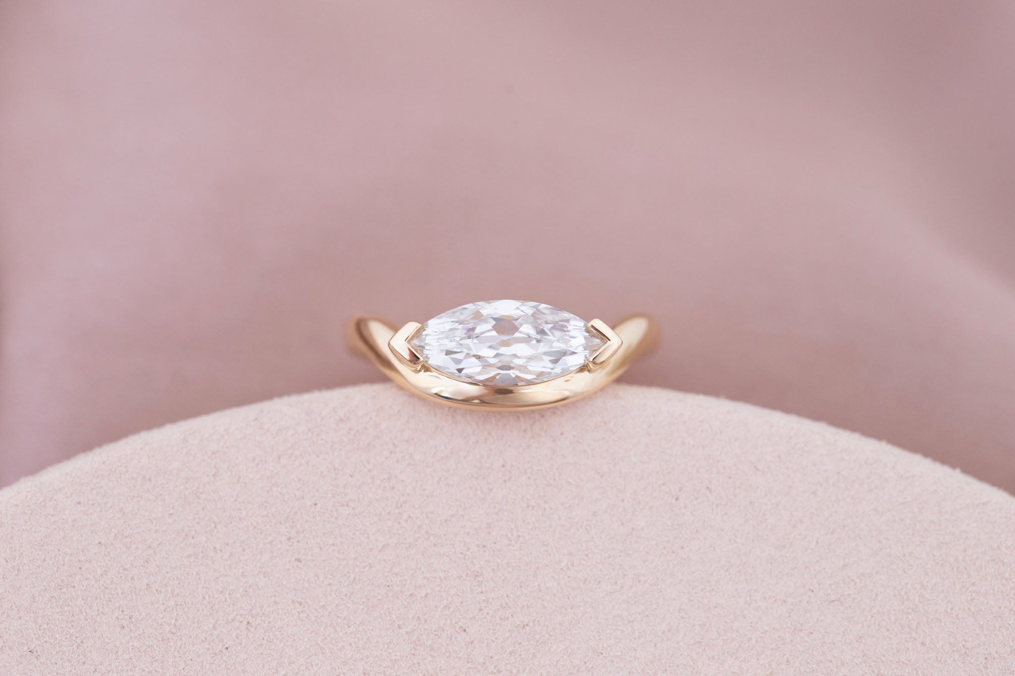 Rhodes Ring | Lab Marquise Diamond Solitaire + Curved Band Engagement Ring 1.53 ct | 14k Recycled Gold | One of a Kind