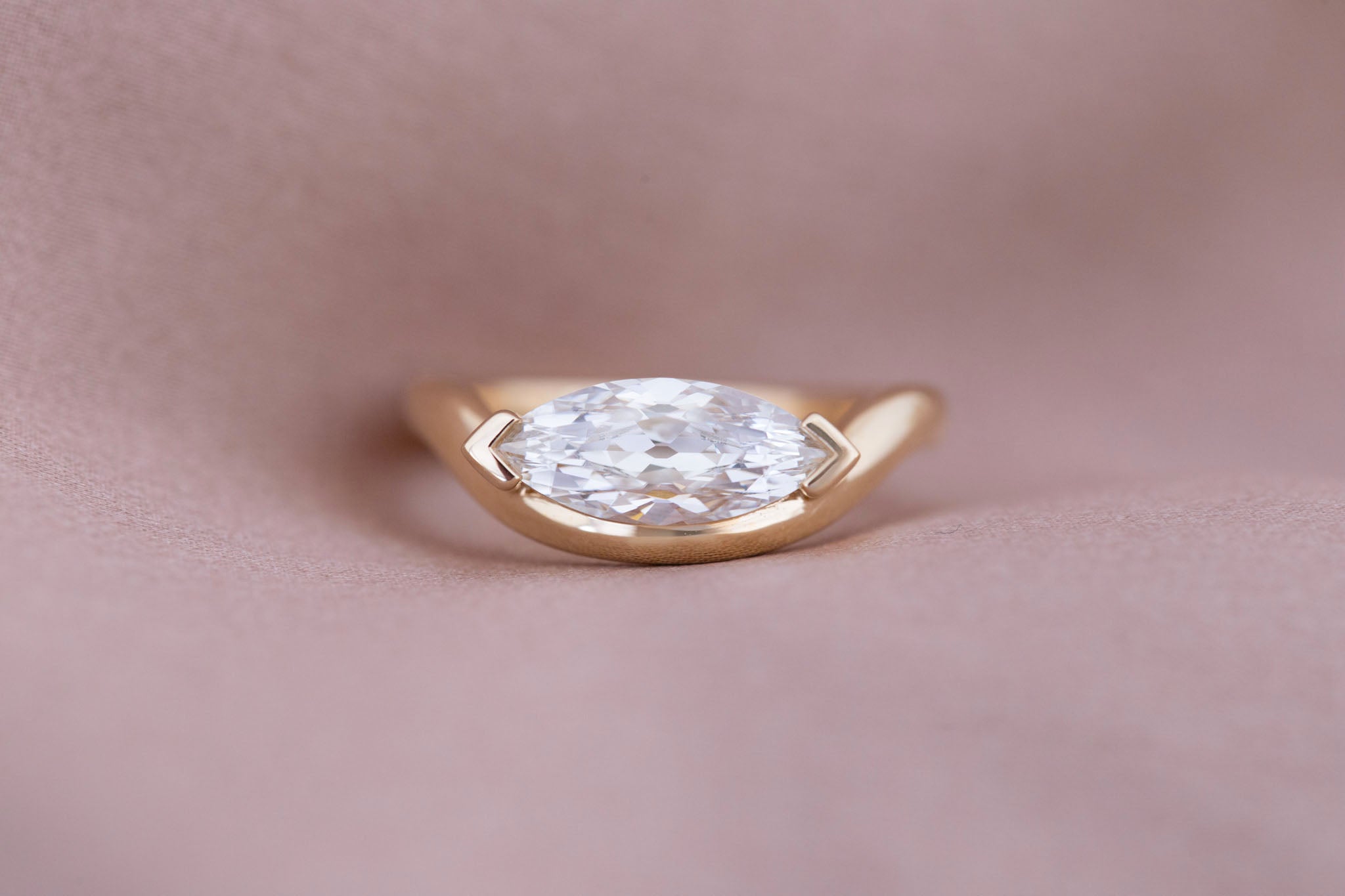 Rhodes Ring | Lab Marquise Diamond Solitaire + Curved Band Engagement Ring 1.53 ct | 14k Recycled Gold | One of a Kind