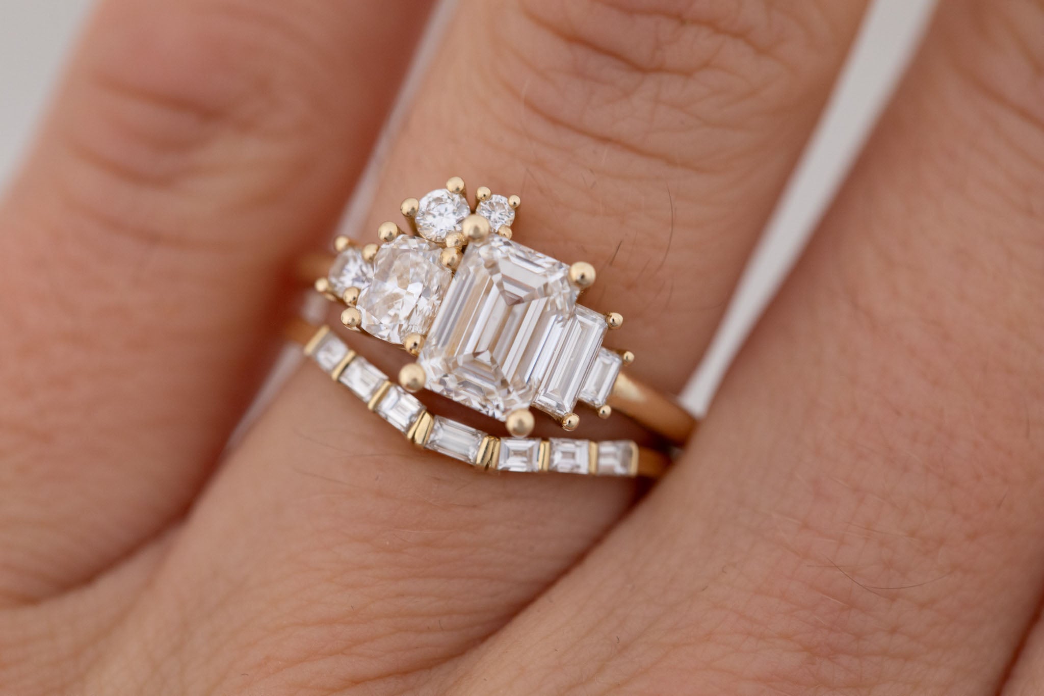 Rosalie Ring | Lab Radiant Diamond + Diamond Cluster Engagement Ring 1.56 ct | 14k Recycled Gold | One of a Kind