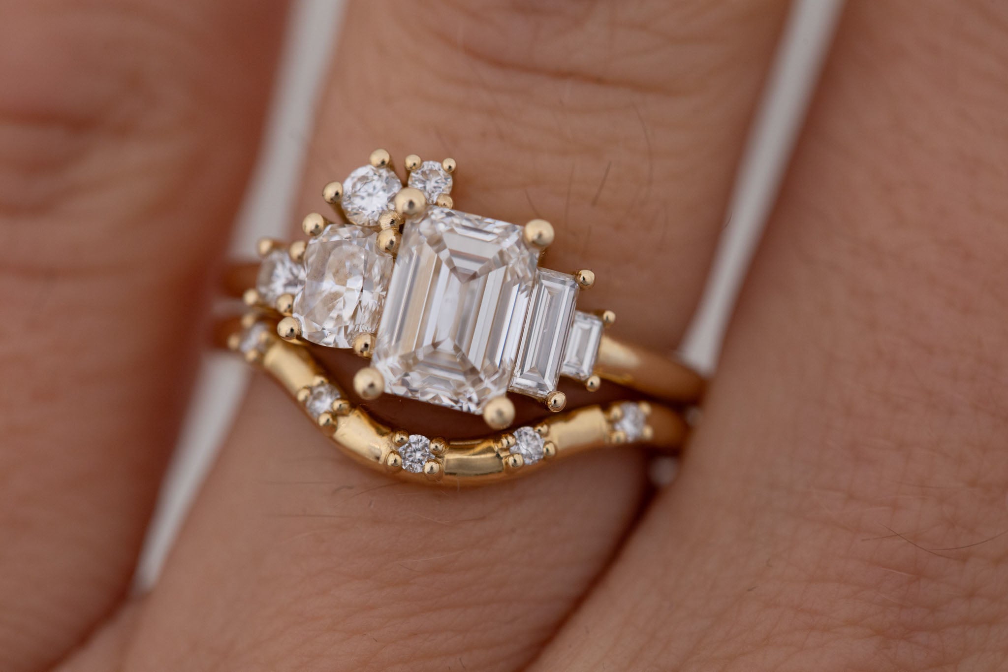 Rosalie Ring | Lab Radiant Diamond + Diamond Cluster Engagement Ring 1.56 ct | 14k Recycled Gold | One of a Kind