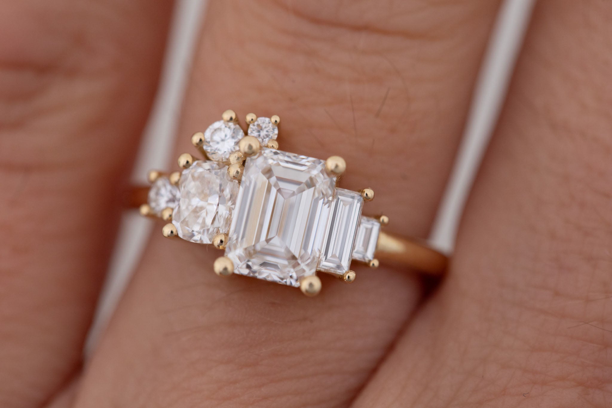 Rosalie Ring | Lab Radiant Diamond + Diamond Cluster Engagement Ring 1.56 ct | 14k Recycled Gold | One of a Kind