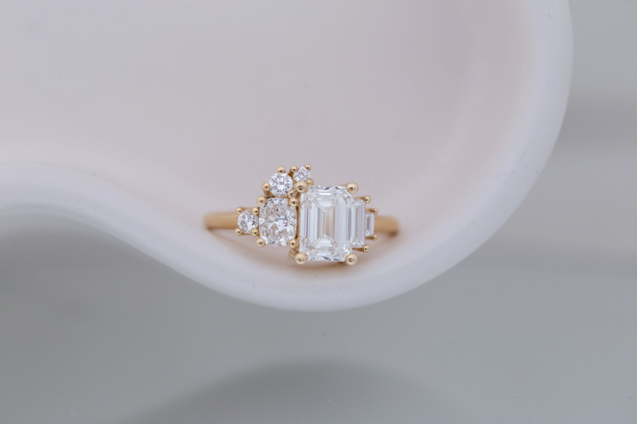 Rosalie Ring | Lab Radiant Diamond + Diamond Cluster Engagement Ring 1.56 ct | 14k Recycled Gold | One of a Kind
