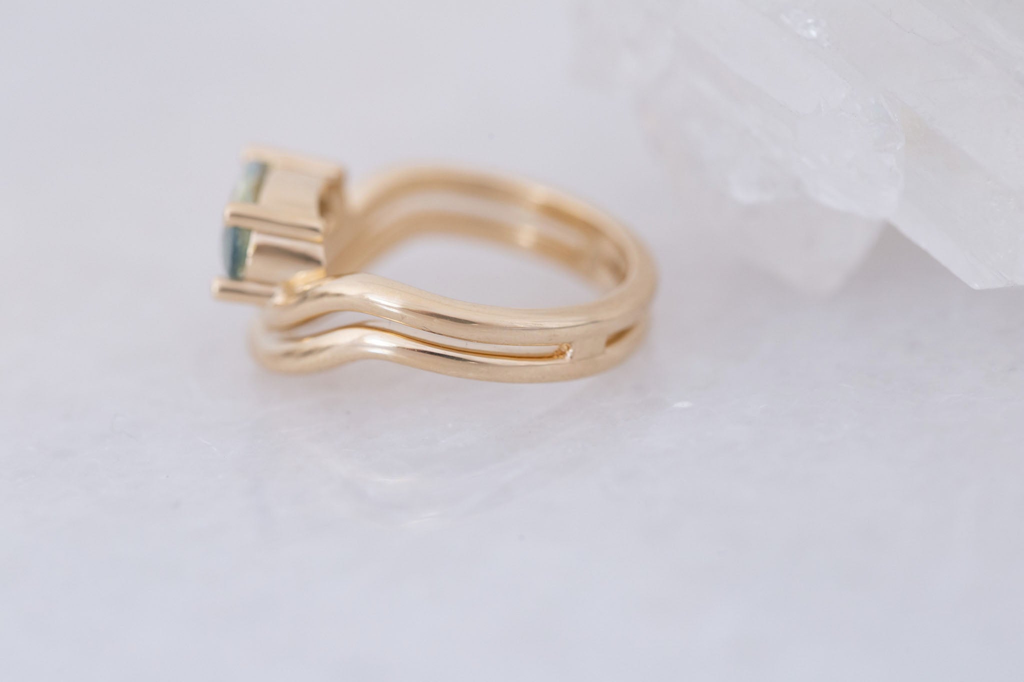 Hayes Ring | Bicolor Moval Solitaire + Double Curved Band Engagement Ring 1.58 ct | 14k Recycled Gold | One of a Kind