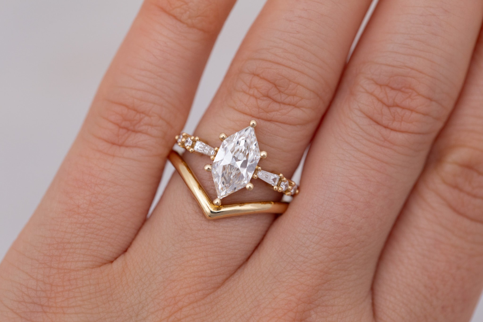 Liesel Ring | Lab Duchess Cut Diamond + Lab Diamond Baguette Accent Engagement Ring 1.58 ct | 14k Recycled Gold | One of a Kind