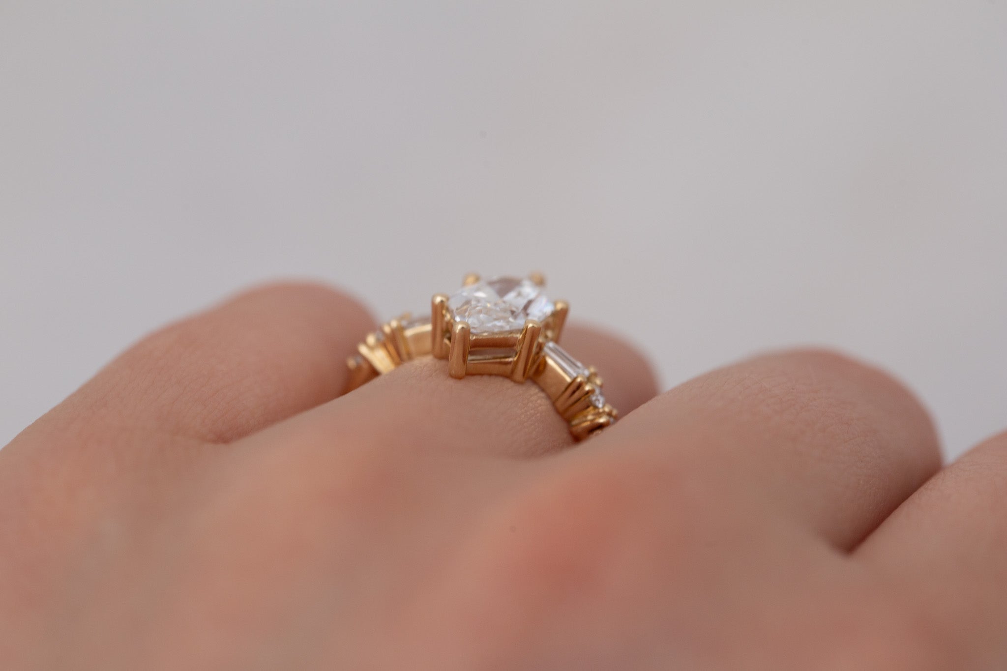 Liesel Ring | Lab Duchess Cut Diamond + Lab Diamond Baguette Accent Engagement Ring 1.58 ct | 14k Recycled Gold | One of a Kind