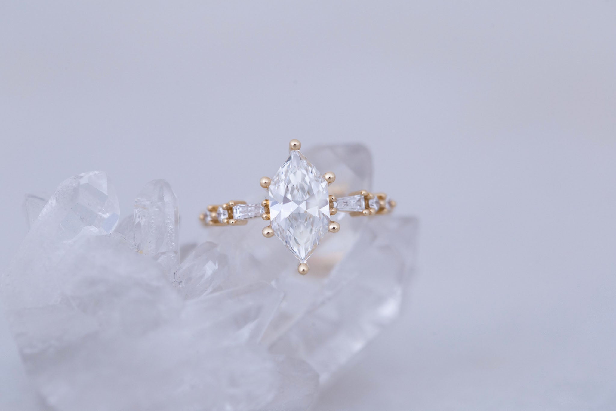 Liesel Ring | Lab Duchess Cut Diamond + Lab Diamond Baguette Accent Engagement Ring 1.58 ct | 14k Recycled Gold | One of a Kind