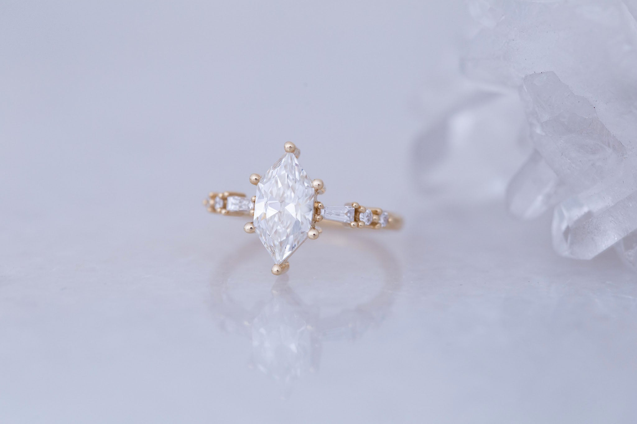 Liesel Ring | Lab Duchess Cut Diamond + Lab Diamond Baguette Accent Engagement Ring 1.58 ct | 14k Recycled Gold | One of a Kind