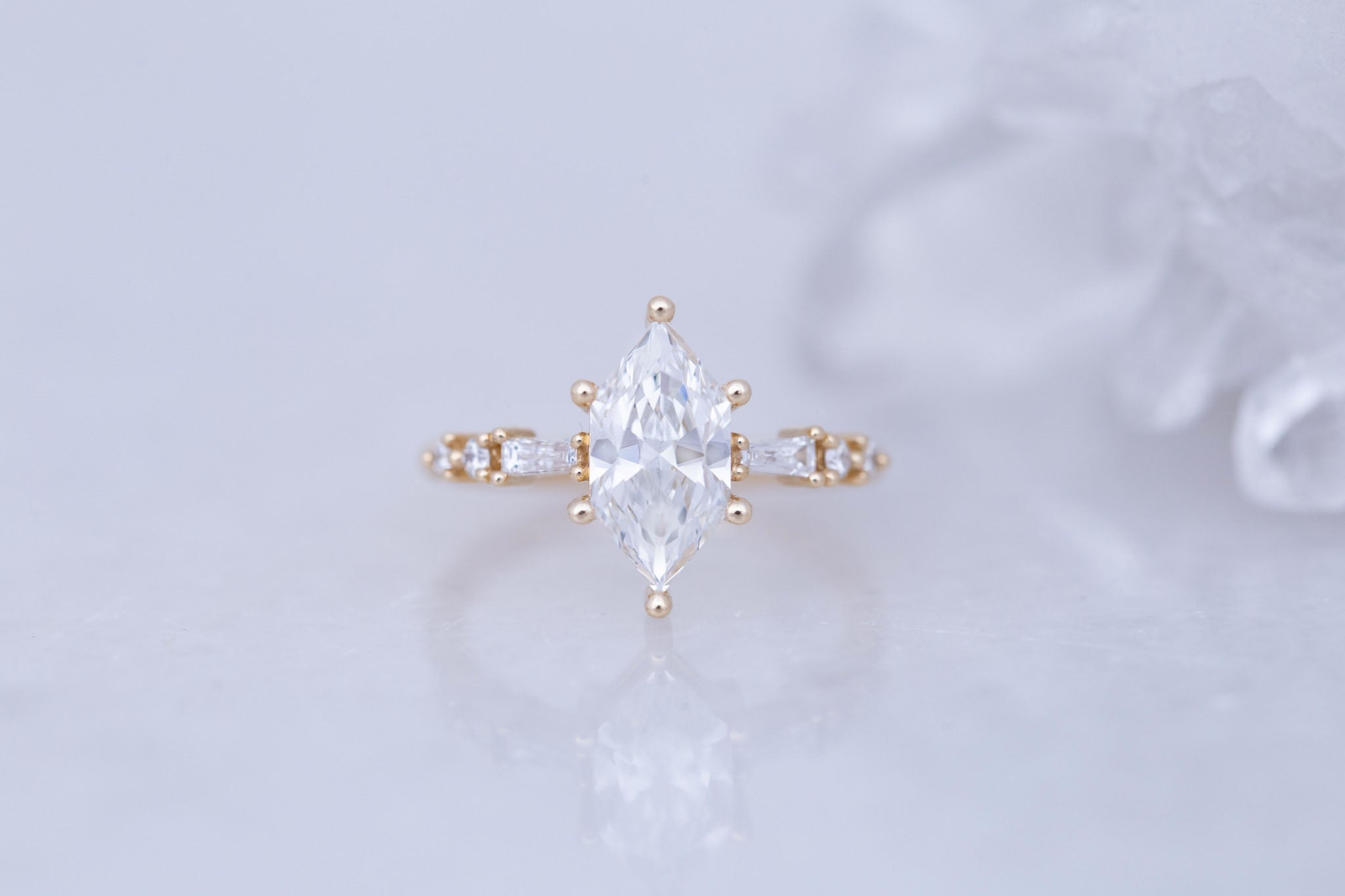 Liesel Ring | Lab Duchess Cut Diamond + Lab Diamond Baguette Accent Engagement Ring 1.58 ct | 14k Recycled Gold | One of a Kind