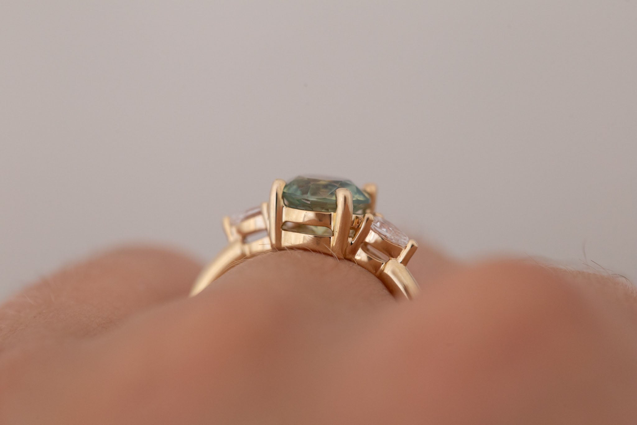 Iris Ring | Bicolor Montana Sapphire + Pear Diamond Accent Engagement Ring 1.60 ct | 14k Recycled Gold | One of a Kind