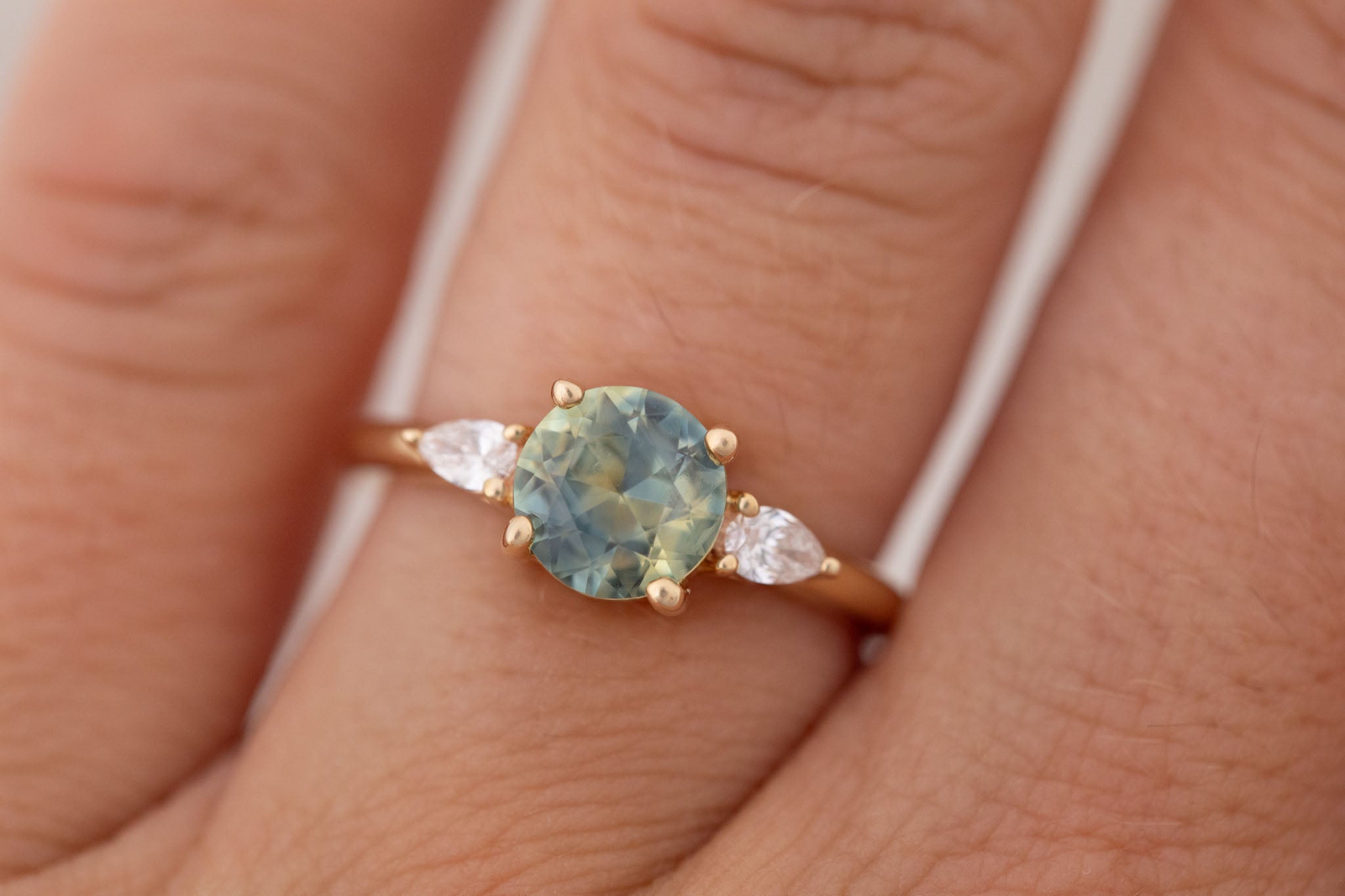 Iris Ring | Bicolor Montana Sapphire + Pear Diamond Accent Engagement Ring 1.60 ct | 14k Recycled Gold | One of a Kind