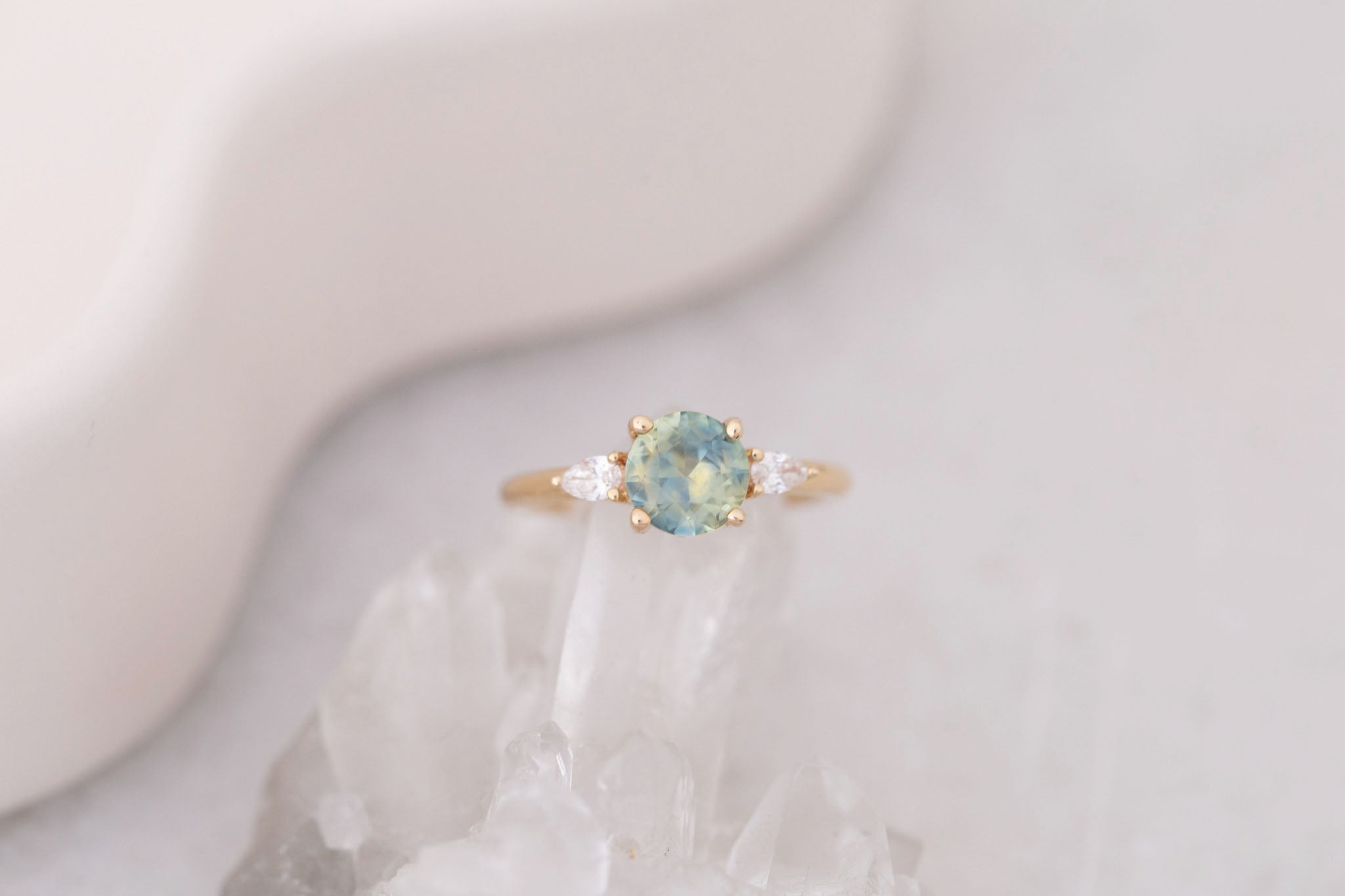 Iris Ring | Bicolor Montana Sapphire + Pear Diamond Accent Engagement Ring 1.60 ct | 14k Recycled Gold | One of a Kind
