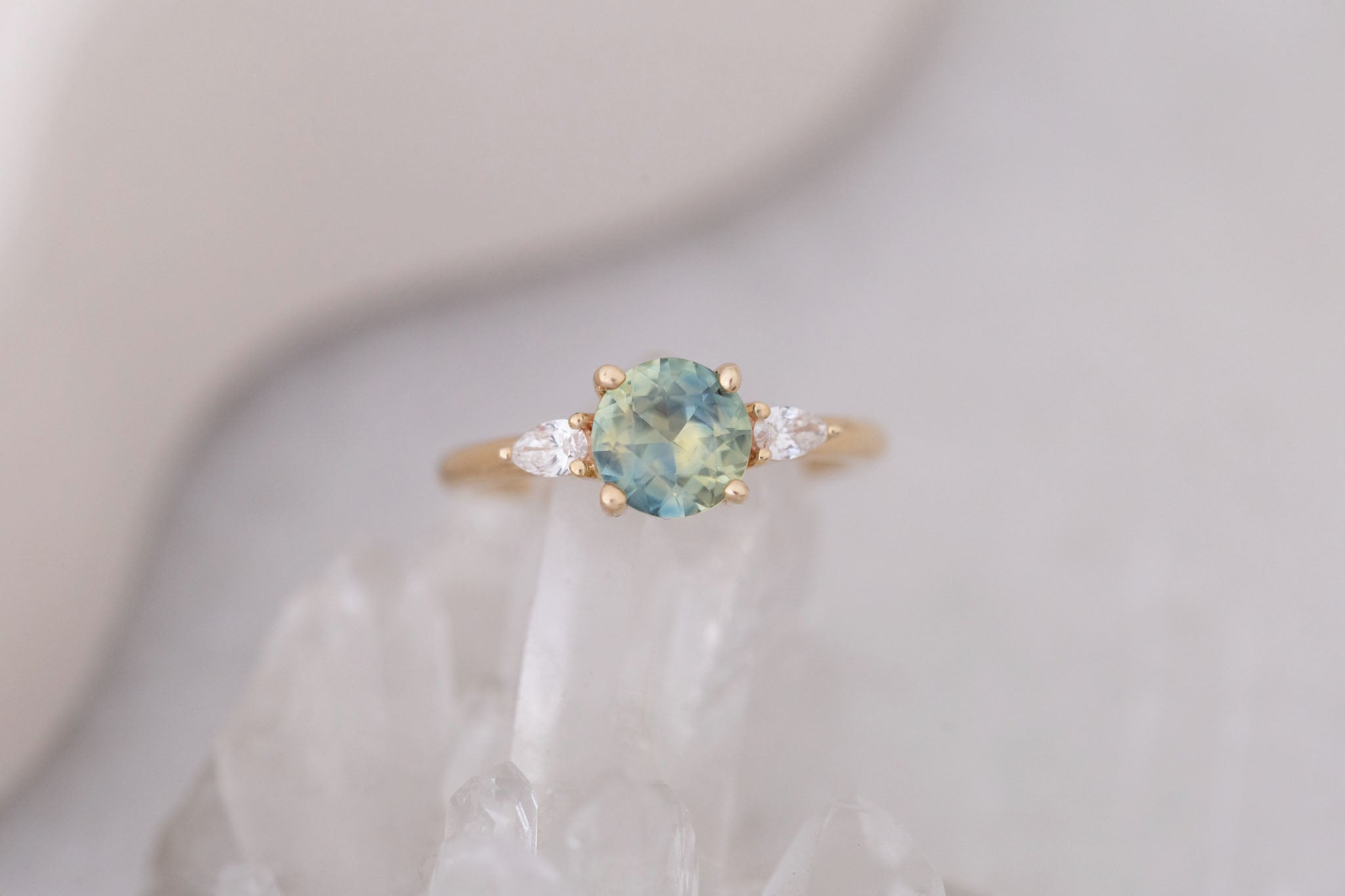 Iris Ring | Bicolor Montana Sapphire + Pear Diamond Accent Engagement Ring 1.60 ct | 14k Recycled Gold | One of a Kind