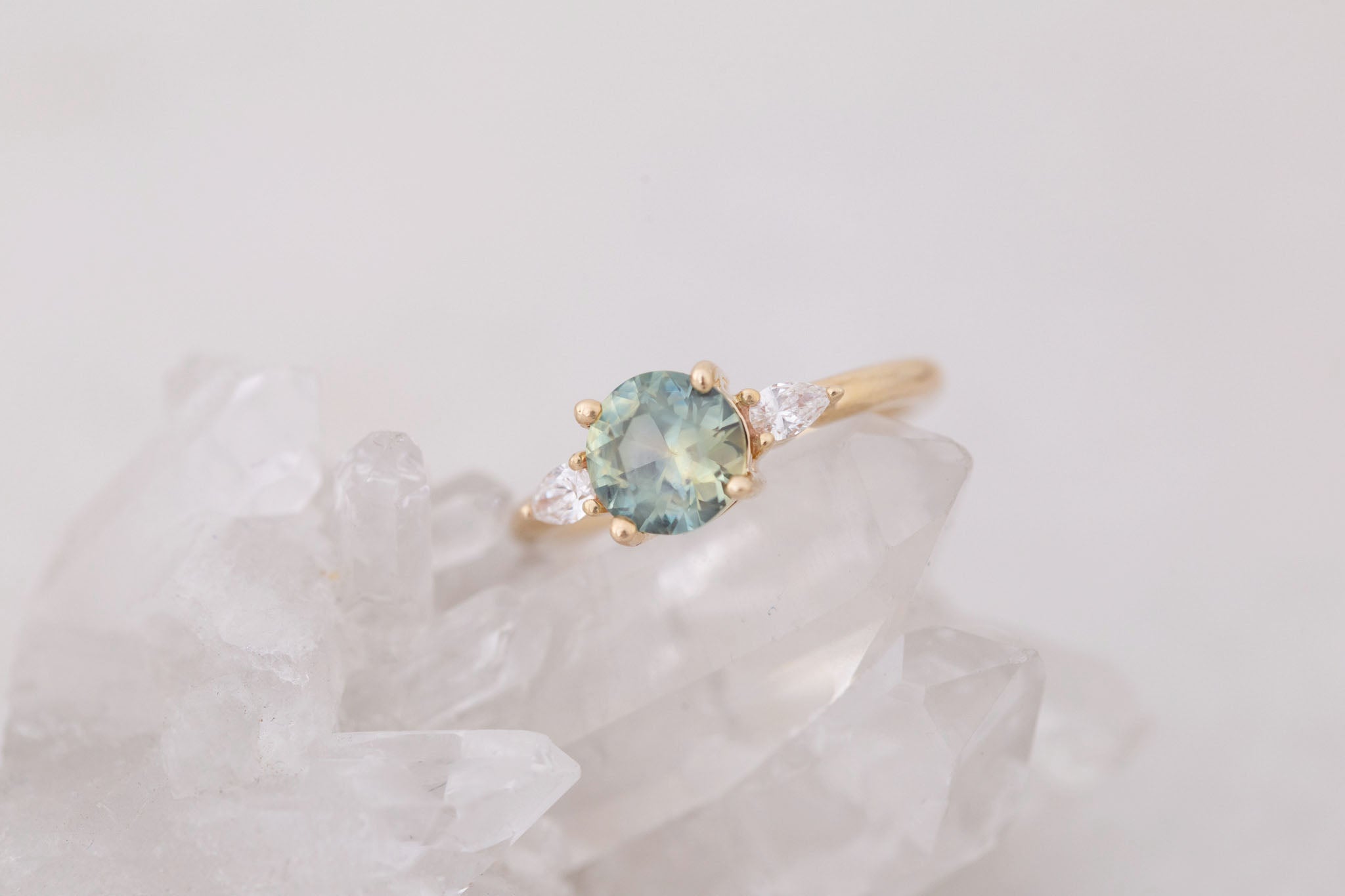 Iris Ring | Bicolor Montana Sapphire + Pear Diamond Accent Engagement Ring 1.60 ct | 14k Recycled Gold | One of a Kind