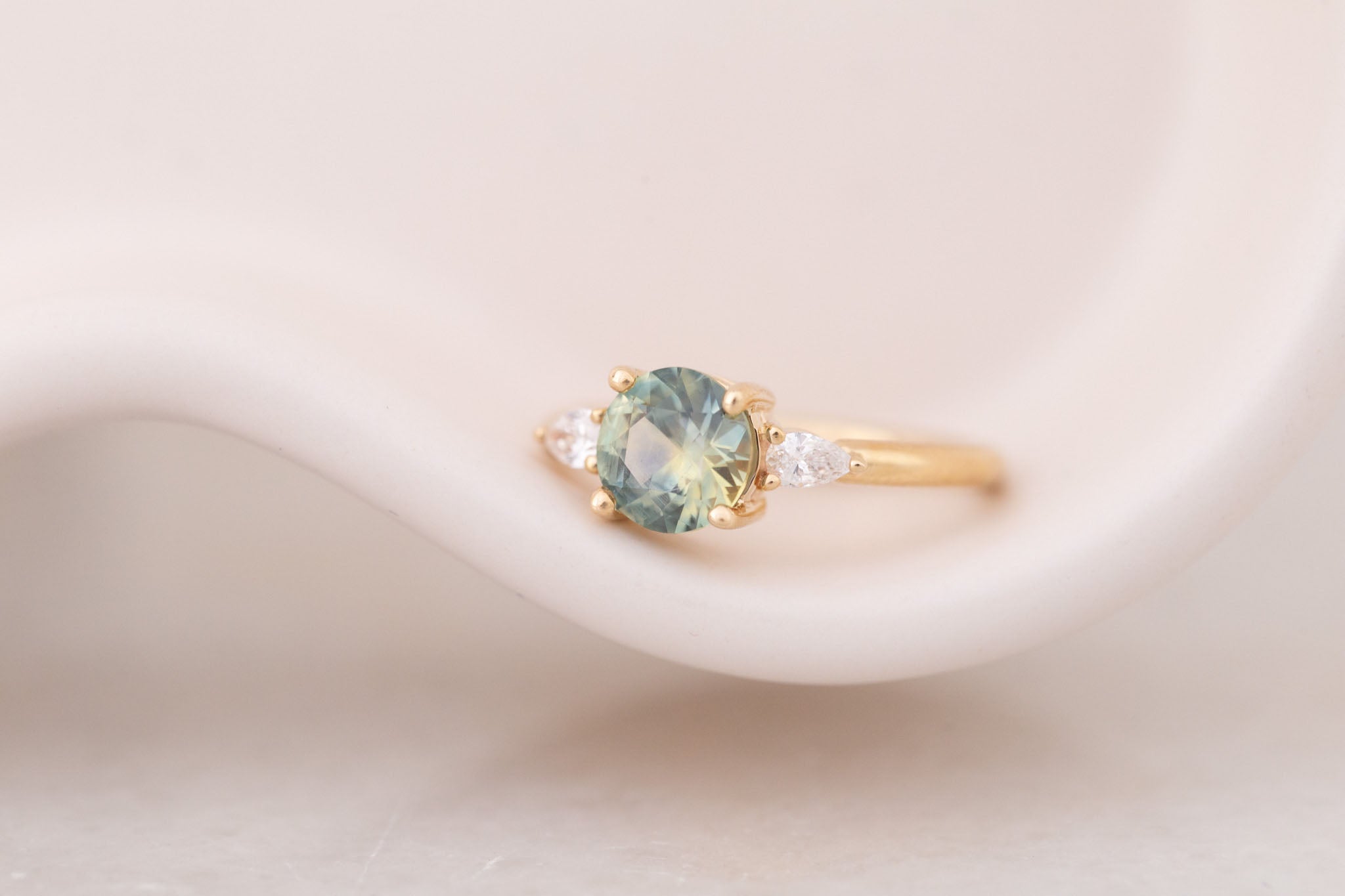 Iris Ring | Bicolor Montana Sapphire + Pear Diamond Accent Engagement Ring 1.60 ct | 14k Recycled Gold | One of a Kind
