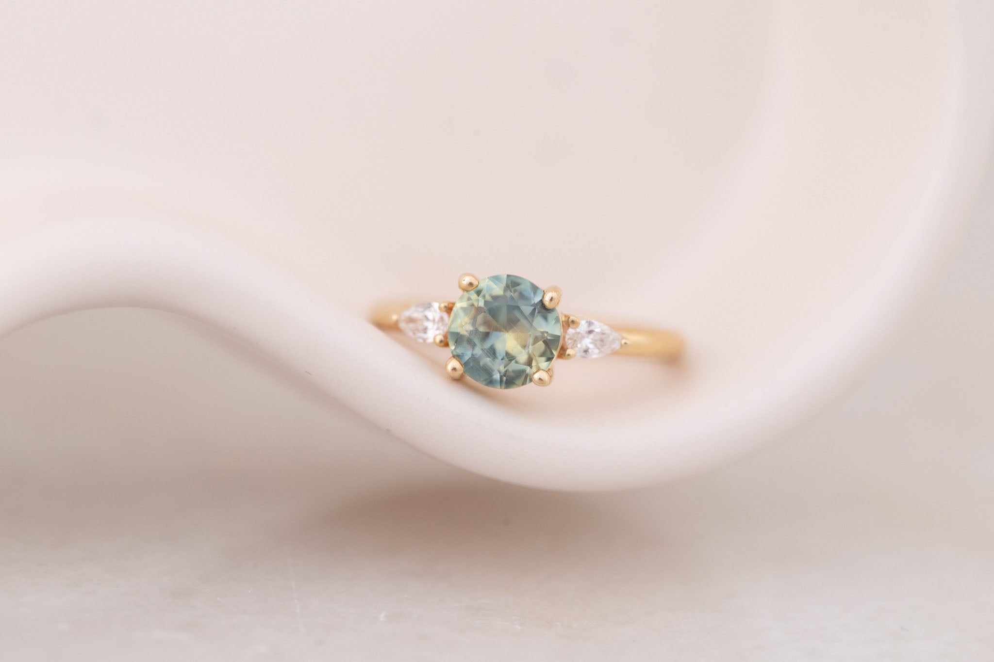 Iris Ring | Bicolor Montana Sapphire + Pear Diamond Accent Engagement Ring 1.60 ct | 14k Recycled Gold | One of a Kind