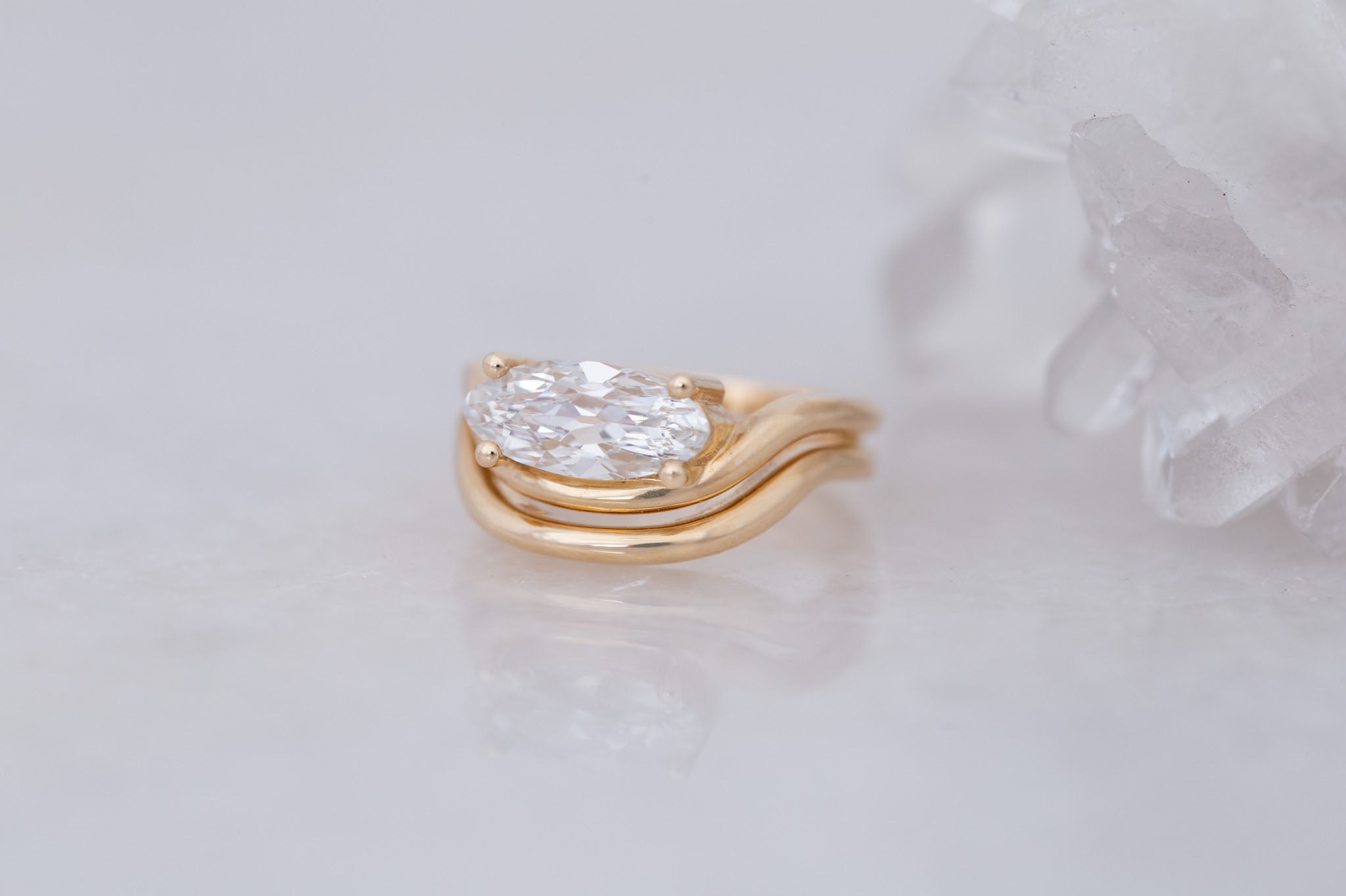 Hayes Ring | Lab Moval Solitaire + Double Curved Band Engagement Ring 1.61 ct | 14k Recycled Gold | One of a Kind