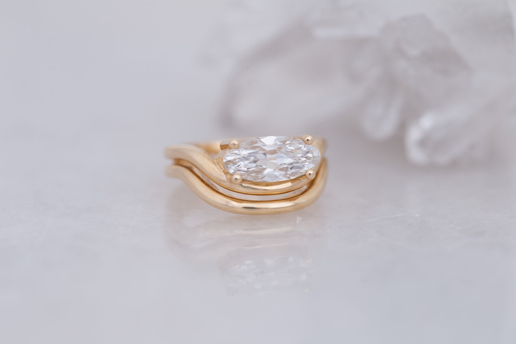 Hayes Ring | Lab Moval Solitaire + Double Curved Band Engagement Ring 1.61 ct | 14k Recycled Gold | One of a Kind