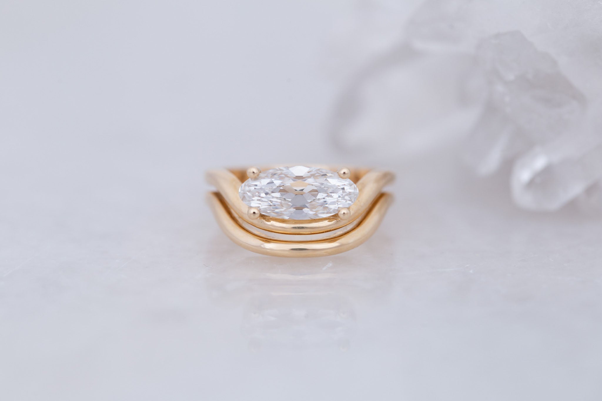 Hayes Ring | Lab Moval Solitaire + Double Curved Band Engagement Ring 1.61 ct | 14k Recycled Gold | One of a Kind