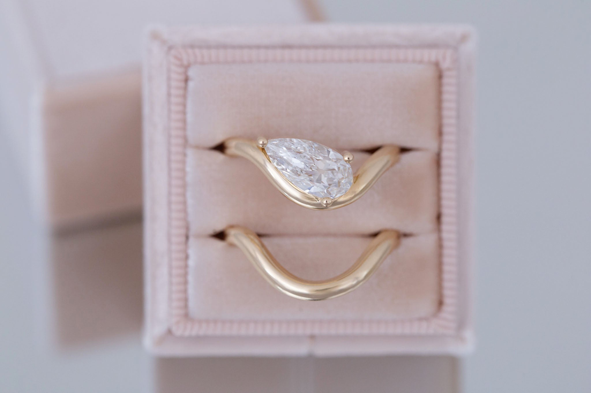 Townes Ring | Lab Pear Cut Diamond Solitaire Curved Band Engagement Ring + Wedding Band Set 1.64 ct | 14k Recycled Gold | One of a Kind