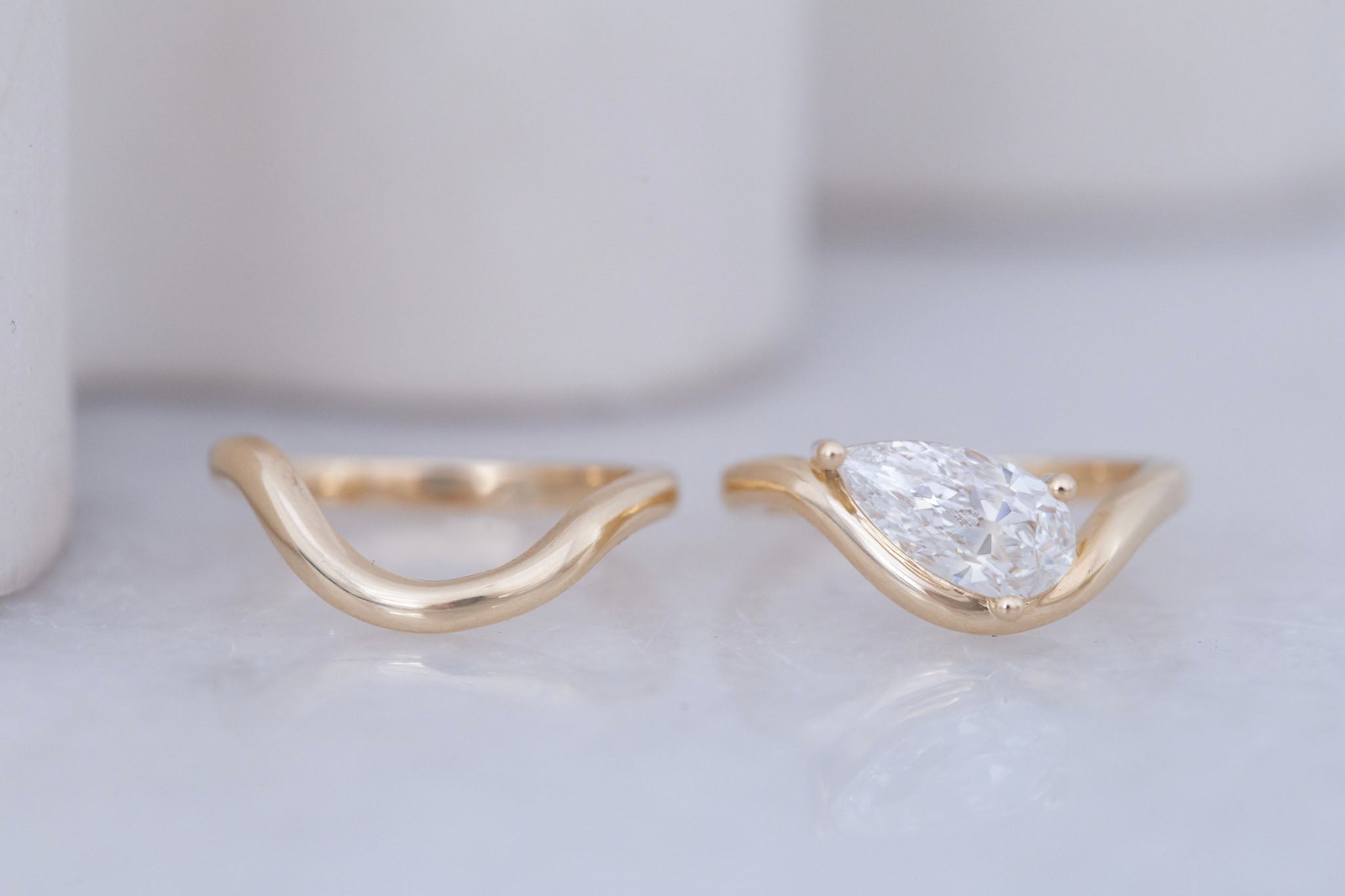 Townes Ring | Lab Pear Cut Diamond Solitaire Curved Band Engagement Ring + Wedding Band Set 1.64 ct | 14k Recycled Gold | One of a Kind