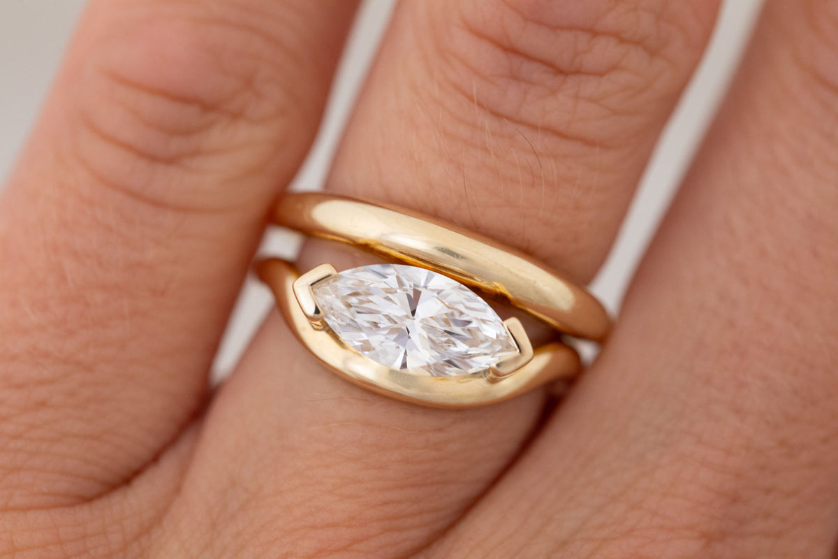 Rhodes Ring | Lab Marquise Diamond Solitaire + Curved Band Engagement Ring 1.67 ct | 14k Recycled Gold | One of a Kind