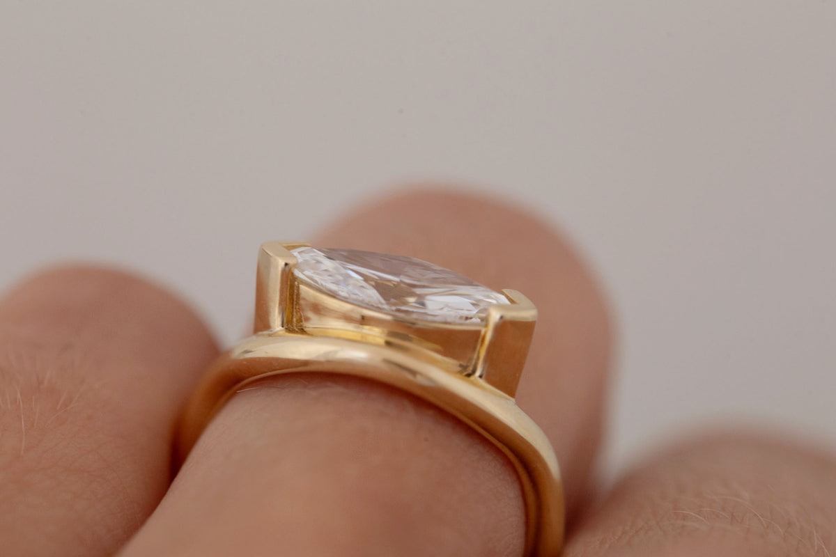 Rhodes Ring | Lab Marquise Diamond Solitaire + Curved Band Engagement Ring 1.67 ct | 14k Recycled Gold | One of a Kind
