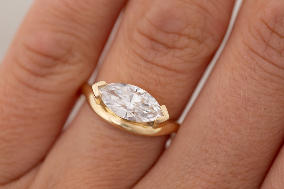 Rhodes Ring | Lab Marquise Diamond Solitaire + Curved Band Engagement Ring 1.67 ct | 14k Recycled Gold | One of a Kind