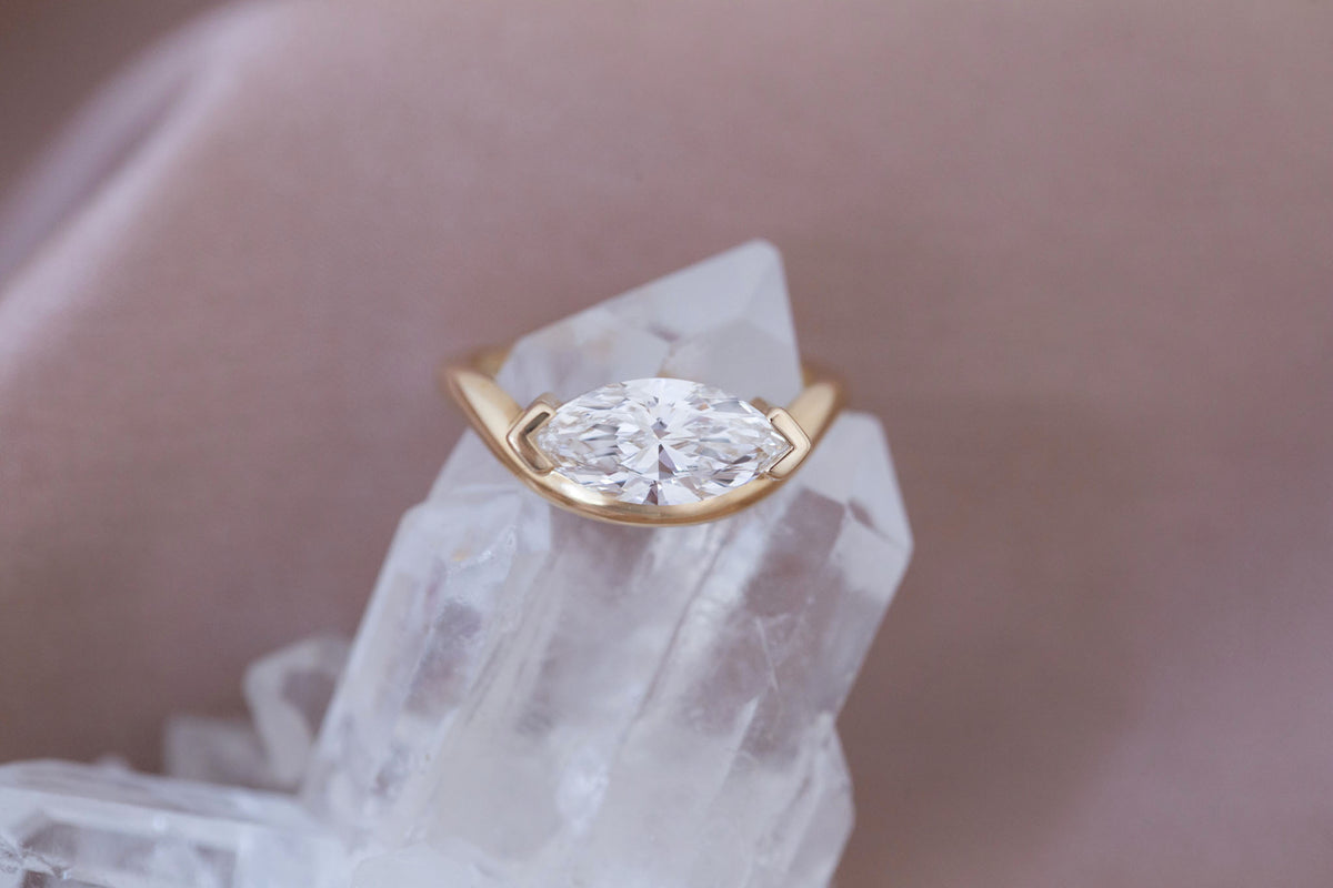 Rhodes Ring | Lab Marquise Diamond Solitaire + Curved Band Engagement Ring 1.67 ct | 14k Recycled Gold | One of a Kind