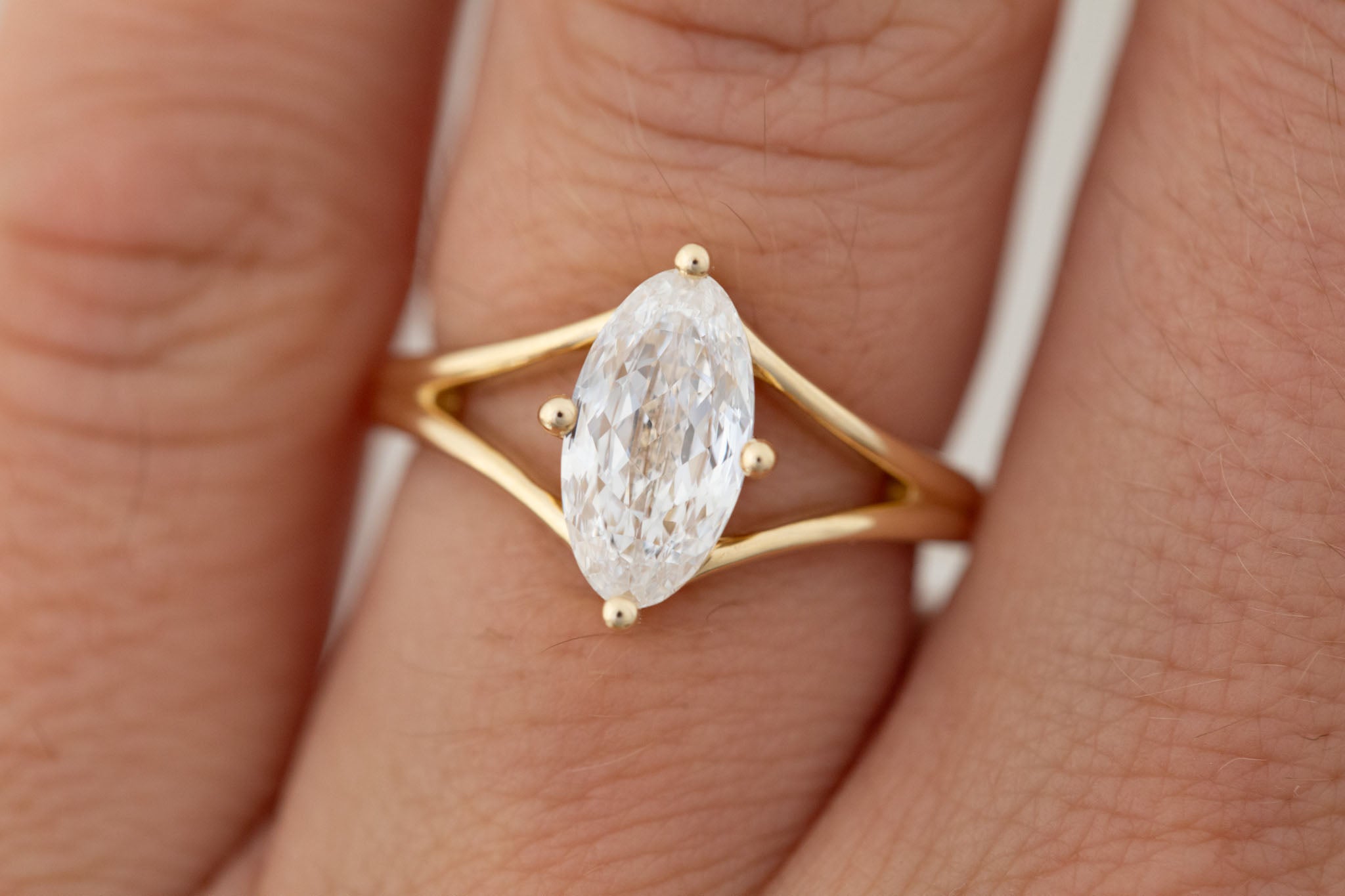 Merced Ring | Lab Moval Cut Split Shank Engagement Ring 1.73 ct | 14k Recycled Gold | One of a Kind