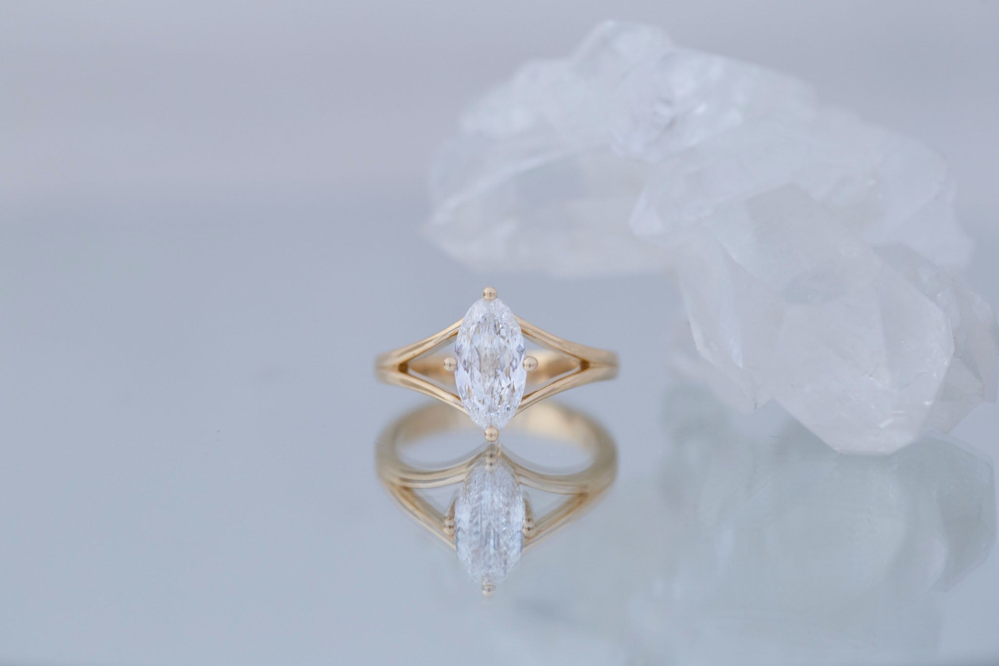 Merced Ring | Lab Moval Cut Split Shank Engagement Ring 1.73 ct | 14k Recycled Gold | One of a Kind