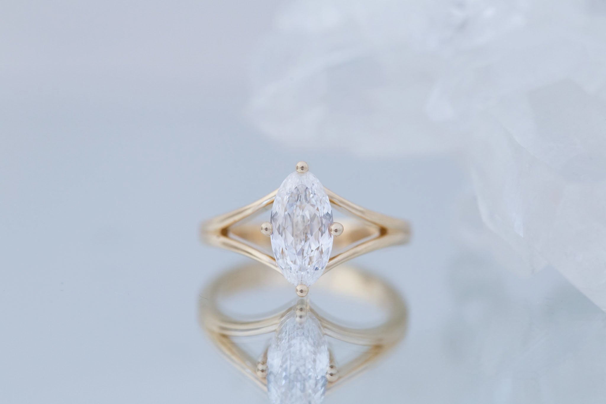Merced Ring | Lab Moval Cut Split Shank Engagement Ring 1.73 ct | 14k Recycled Gold | One of a Kind