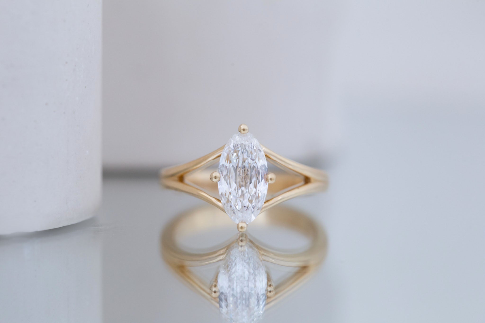 Merced Ring | Lab Moval Cut Split Shank Engagement Ring 1.73 ct | 14k Recycled Gold | One of a Kind