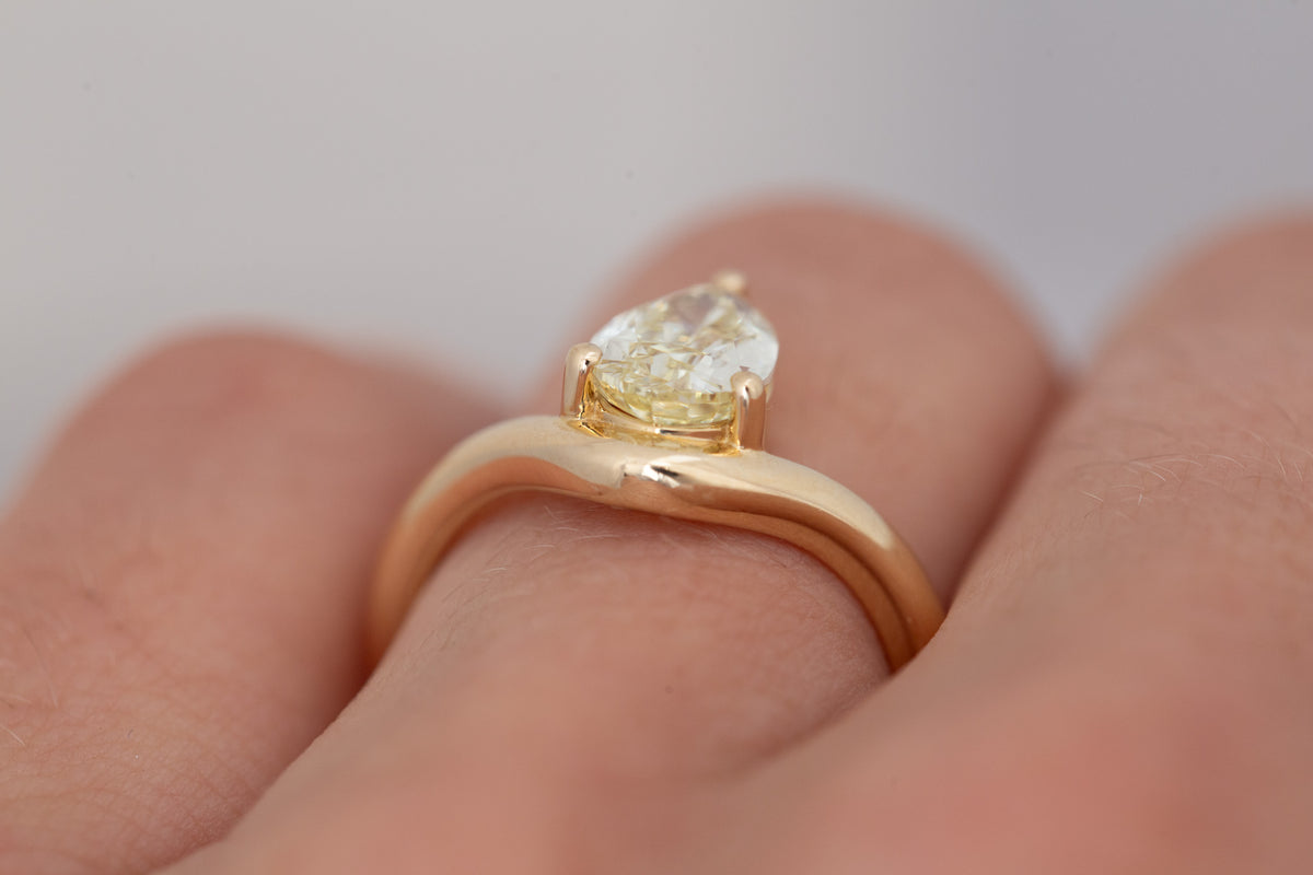 Rhodes Ring | Lab Yellow Pear Diamond + Curved Band Engagement Ring 1.75 ct | 14k Recycled Gold | One of a Kind