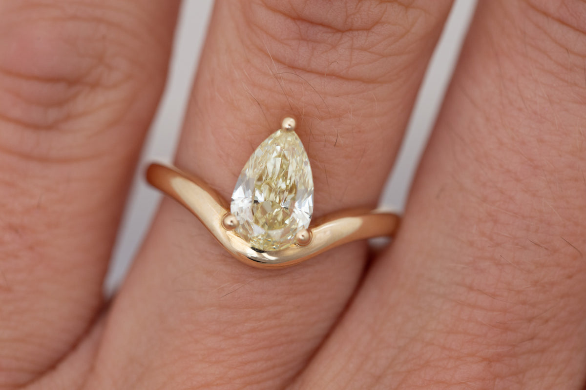 Rhodes Ring | Lab Yellow Pear Diamond + Curved Band Engagement Ring 1.75 ct | 14k Recycled Gold | One of a Kind