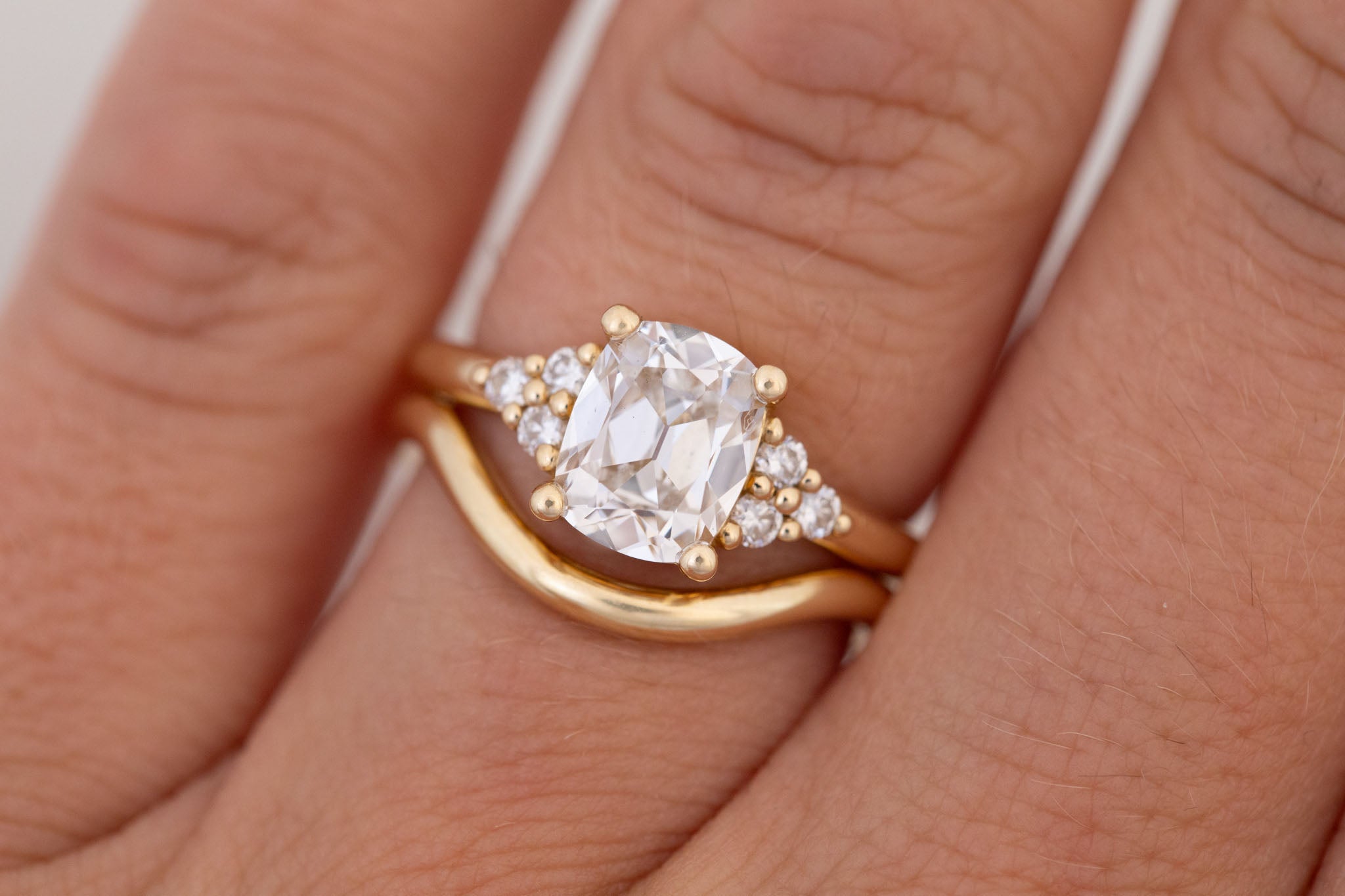 Verona Ring | Lab Antique Cushion Cut Diamond + Round Diamond Accents Engagement Ring 1.78 ct | 14k Recycled Gold | One of a Kind