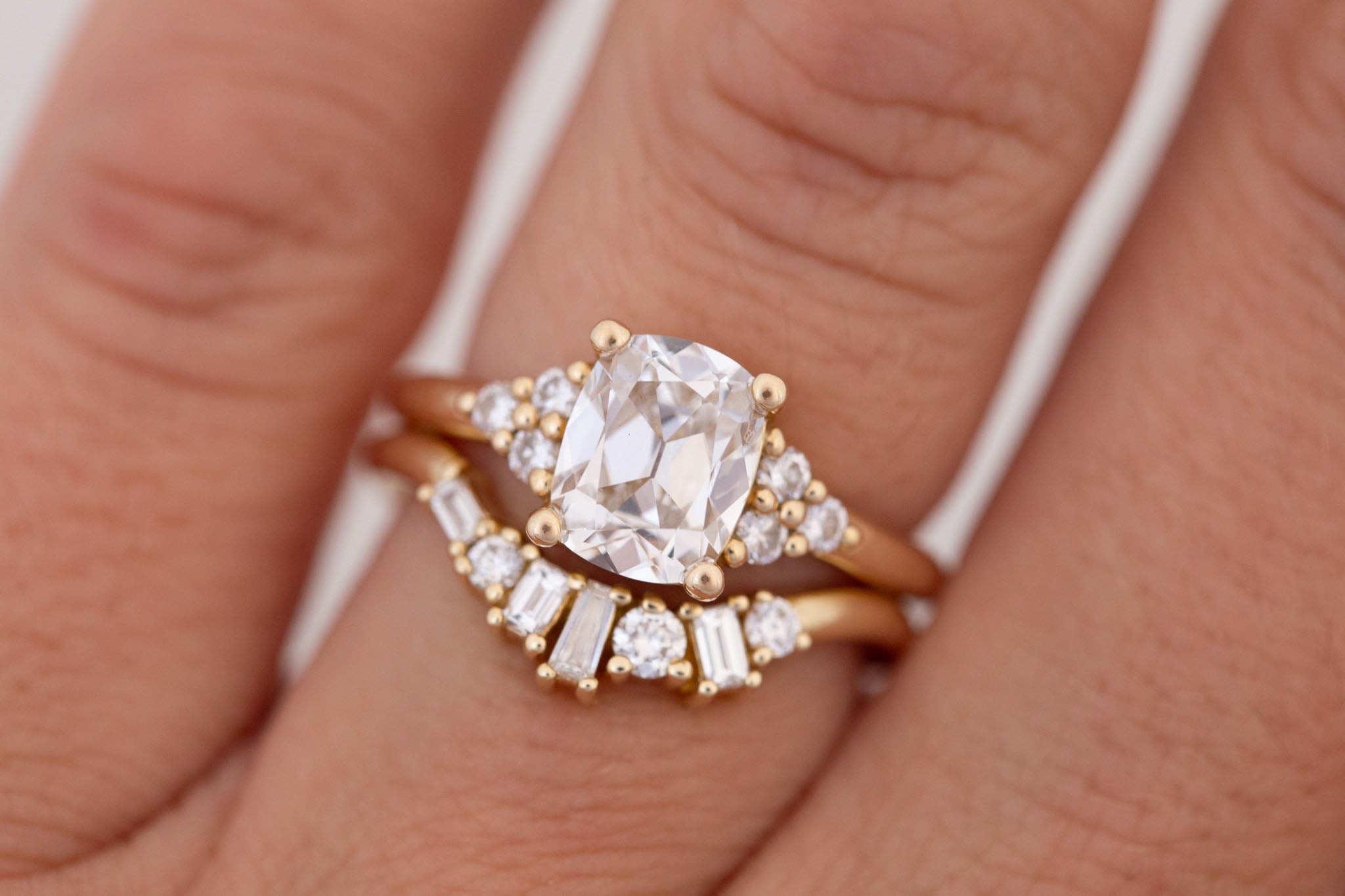 Verona Ring | Lab Antique Cushion Cut Diamond + Round Diamond Accents Engagement Ring 1.78 ct | 14k Recycled Gold | One of a Kind