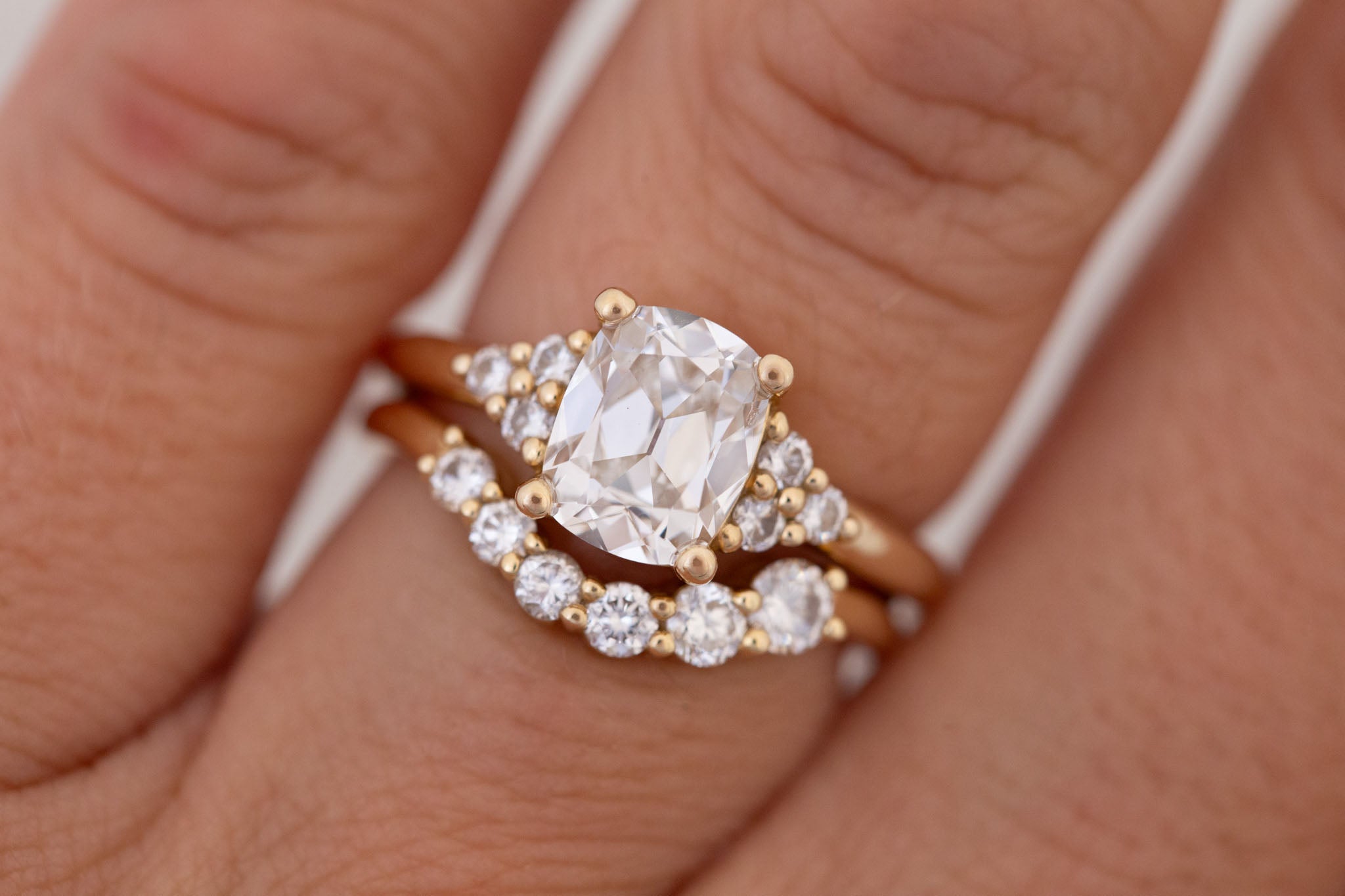 Verona Ring | Lab Antique Cushion Cut Diamond + Round Diamond Accents Engagement Ring 1.78 ct | 14k Recycled Gold | One of a Kind