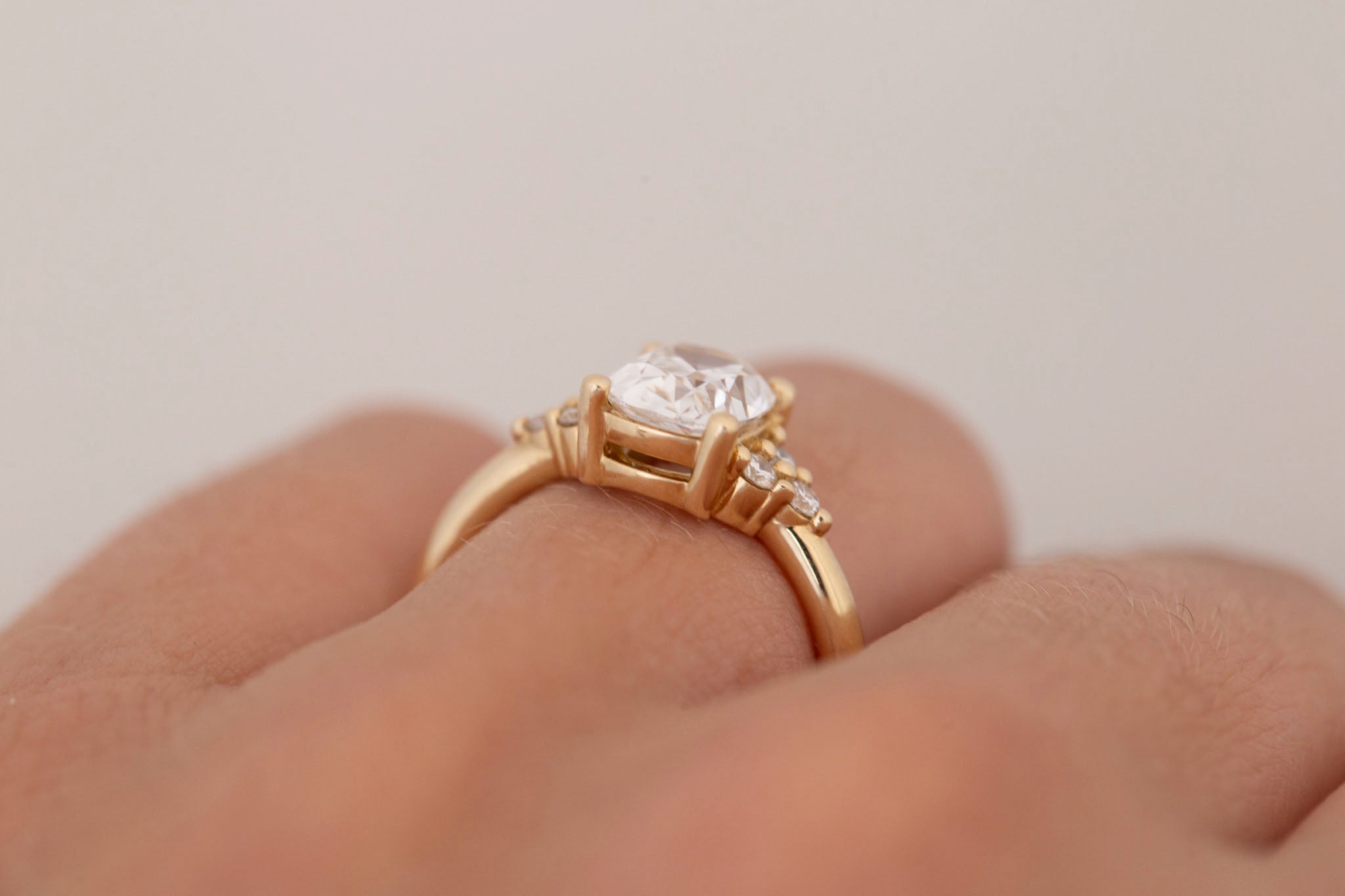 Verona Ring | Lab Antique Cushion Cut Diamond + Round Diamond Accents Engagement Ring 1.78 ct | 14k Recycled Gold | One of a Kind
