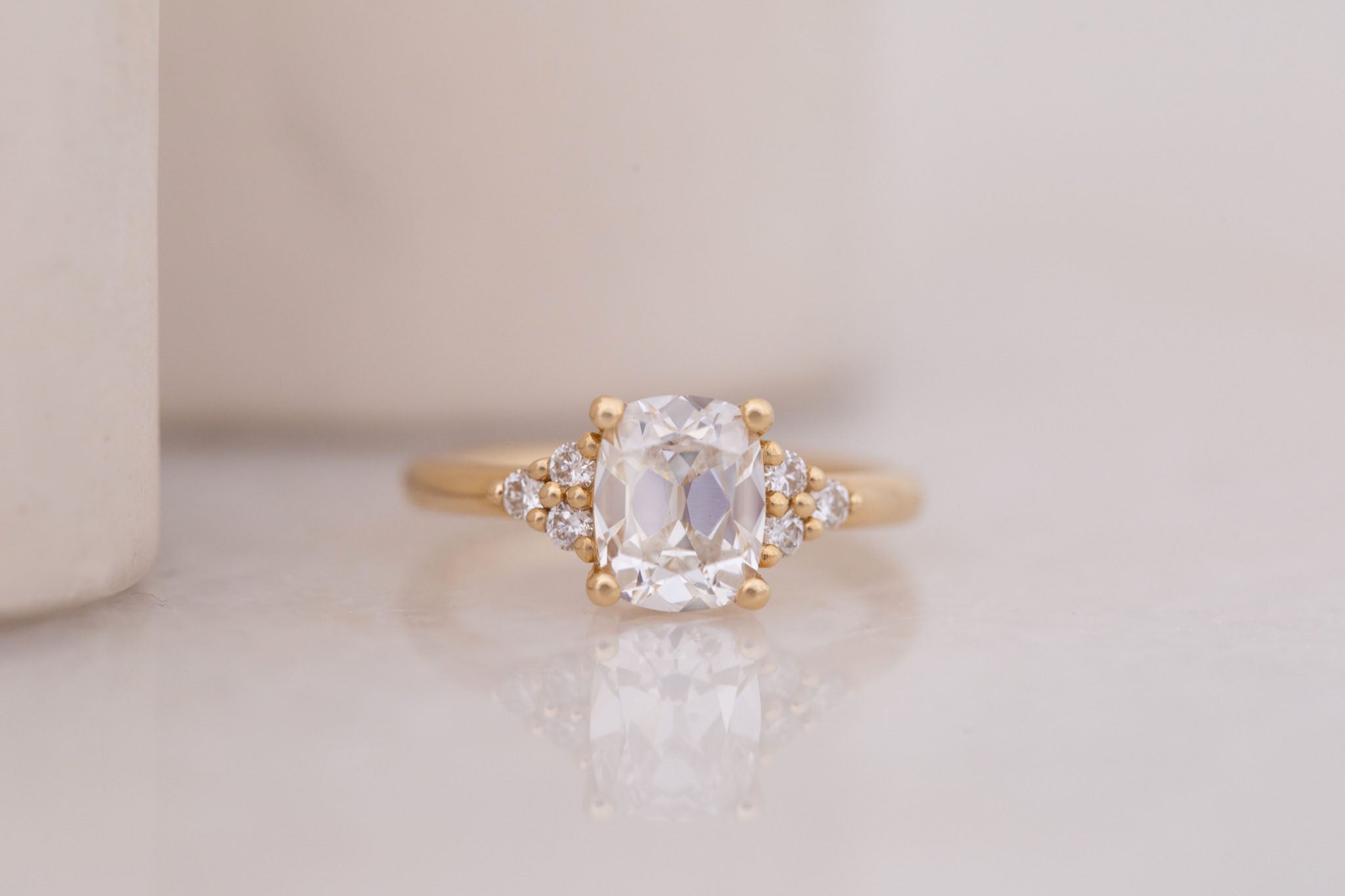 Verona Ring | Lab Antique Cushion Cut Diamond + Round Diamond Accents Engagement Ring 1.78 ct | 14k Recycled Gold | One of a Kind