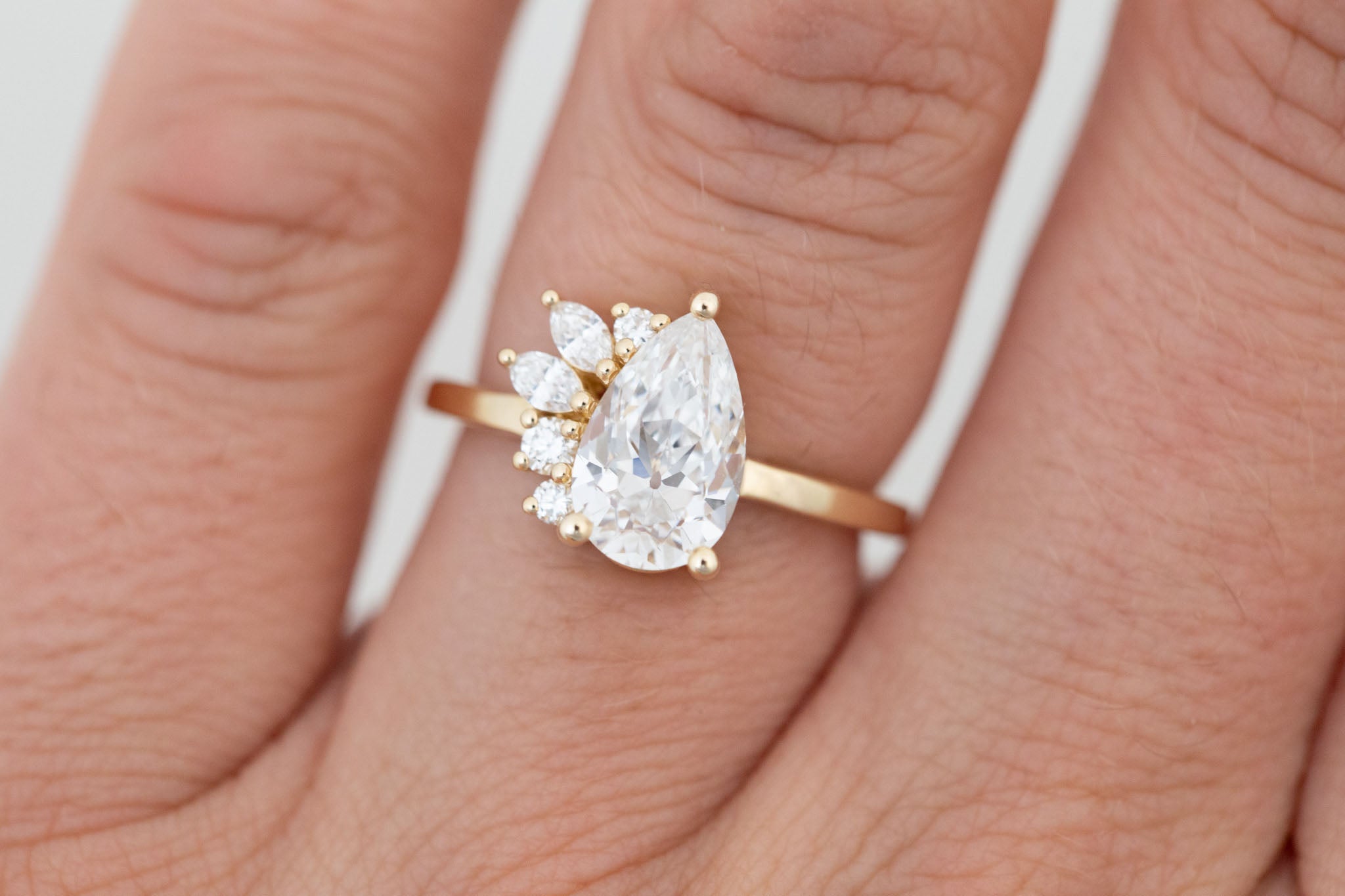 Dahlia Ring | Lab Antique Pear Cut Diamond + Diamond Cluster Engagement Ring 1.82 ct | 14k Recycled Gold | One of a Kind