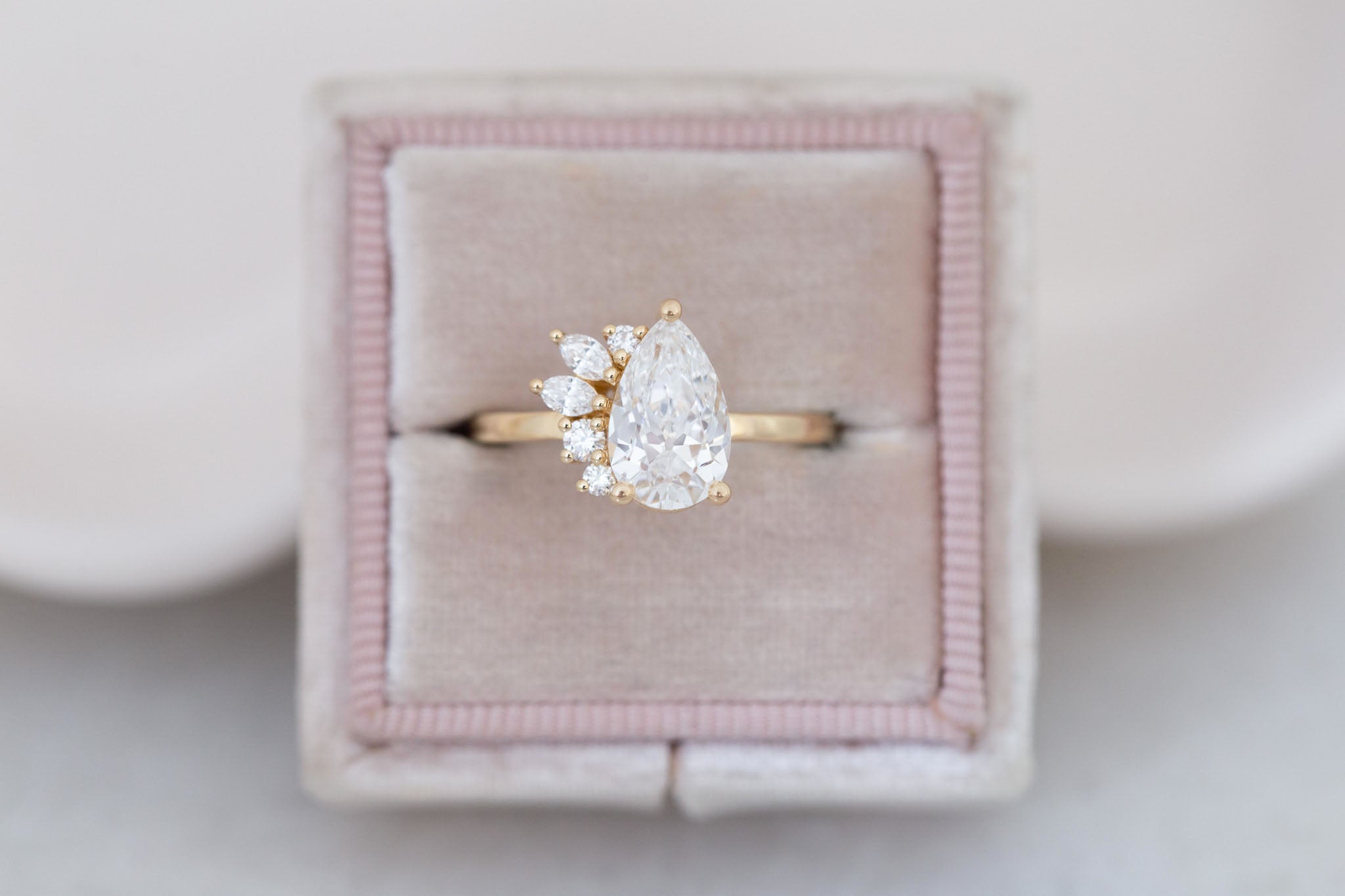 Dahlia Ring | Lab Antique Pear Cut Diamond + Diamond Cluster Engagement Ring 1.82 ct | 14k Recycled Gold | One of a Kind